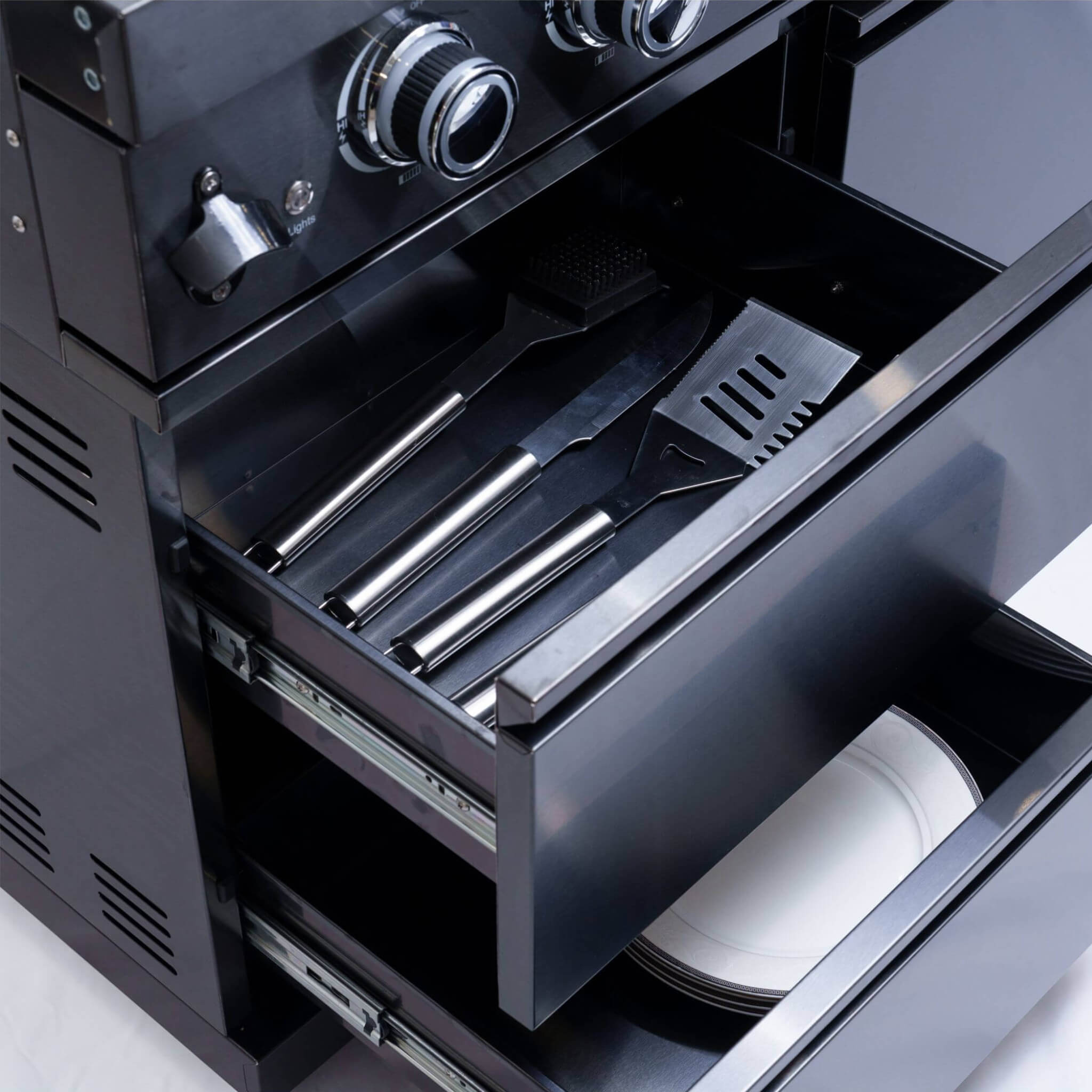 Castelle Flame Inferno Premium Black Stainless Steel 6-Burner Liquid Propane Kitchen Grill Island With Rotisserie Kit (SAK82641)