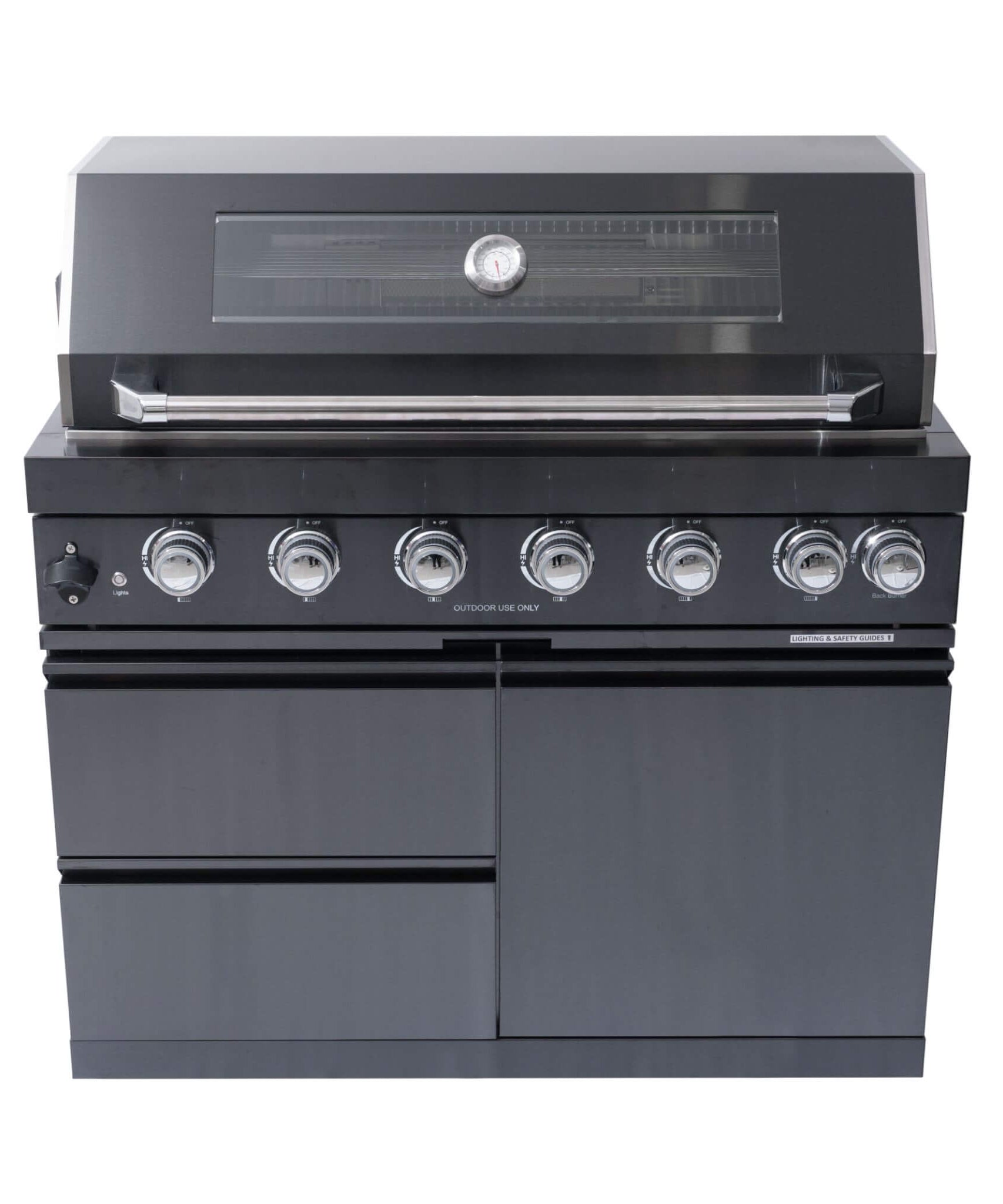 Castelle Flame Inferno Premium Black Stainless Steel 6-Burner Liquid Propane Kitchen Grill Island With Rotisserie Kit (SAK82641)