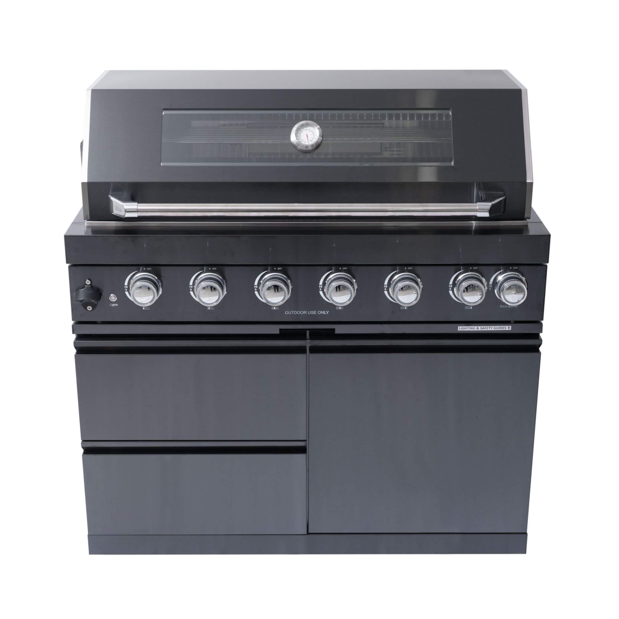 Castelle Flame Inferno Premium Black Stainless Steel 6-Burner Liquid Propane Kitchen Grill Island With Rotisserie Kit (SAK82641)