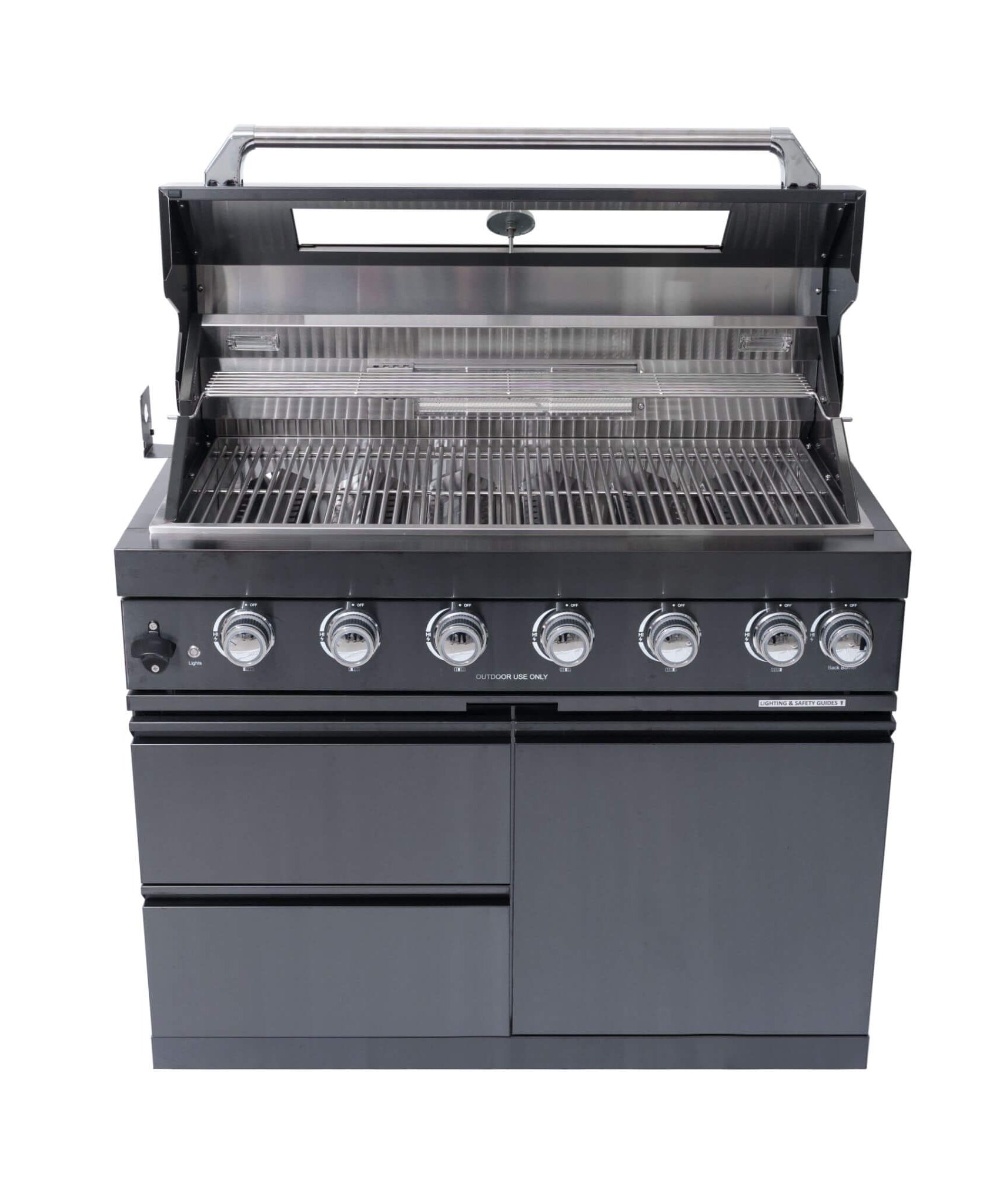 Castelle Flame Inferno Premium Black Stainless Steel 6-Burner Liquid Propane Kitchen Grill Island With Rotisserie Kit (SAK82641)