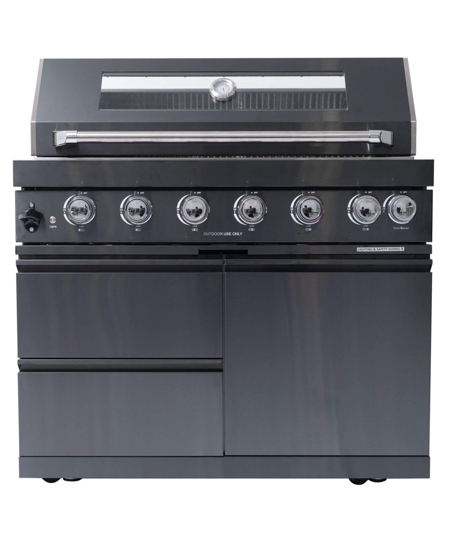 Castelle Flame Inferno Premium Black Stainless Steel 6-Burner Liquid Propane Kitchen Grill Island With Rotisserie Kit (SAK82641)
