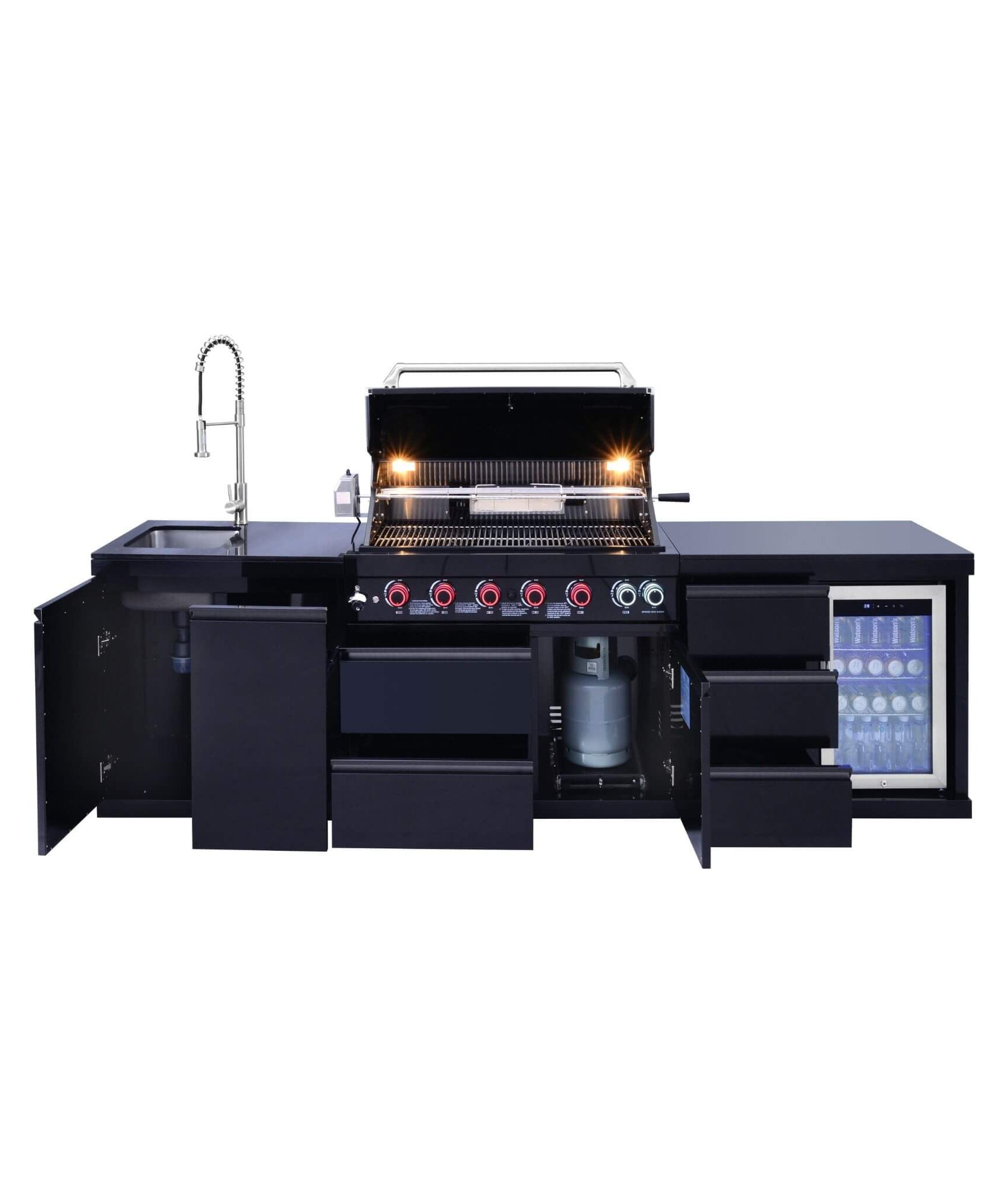 Castelle Flame Summit 6-Burner 85000 BTU Liquid Propane Grill Island With Sink And Fridge (SAK59238)
