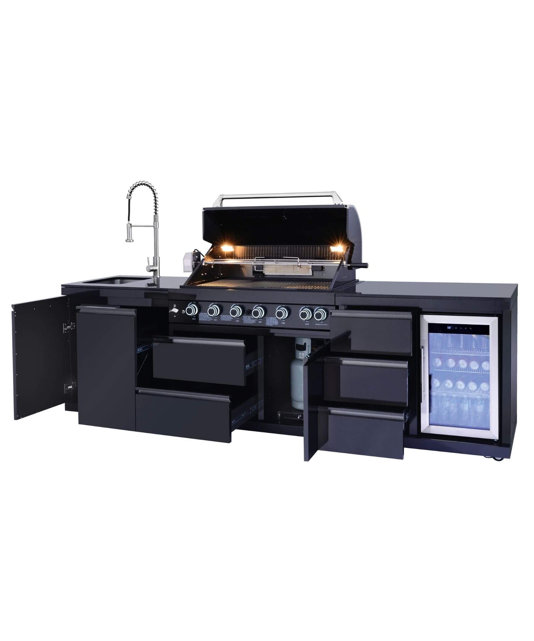 Castelle Flame Summit 6-Burner 85000 BTU Liquid Propane Grill Island With Sink And Fridge (SAK59238)