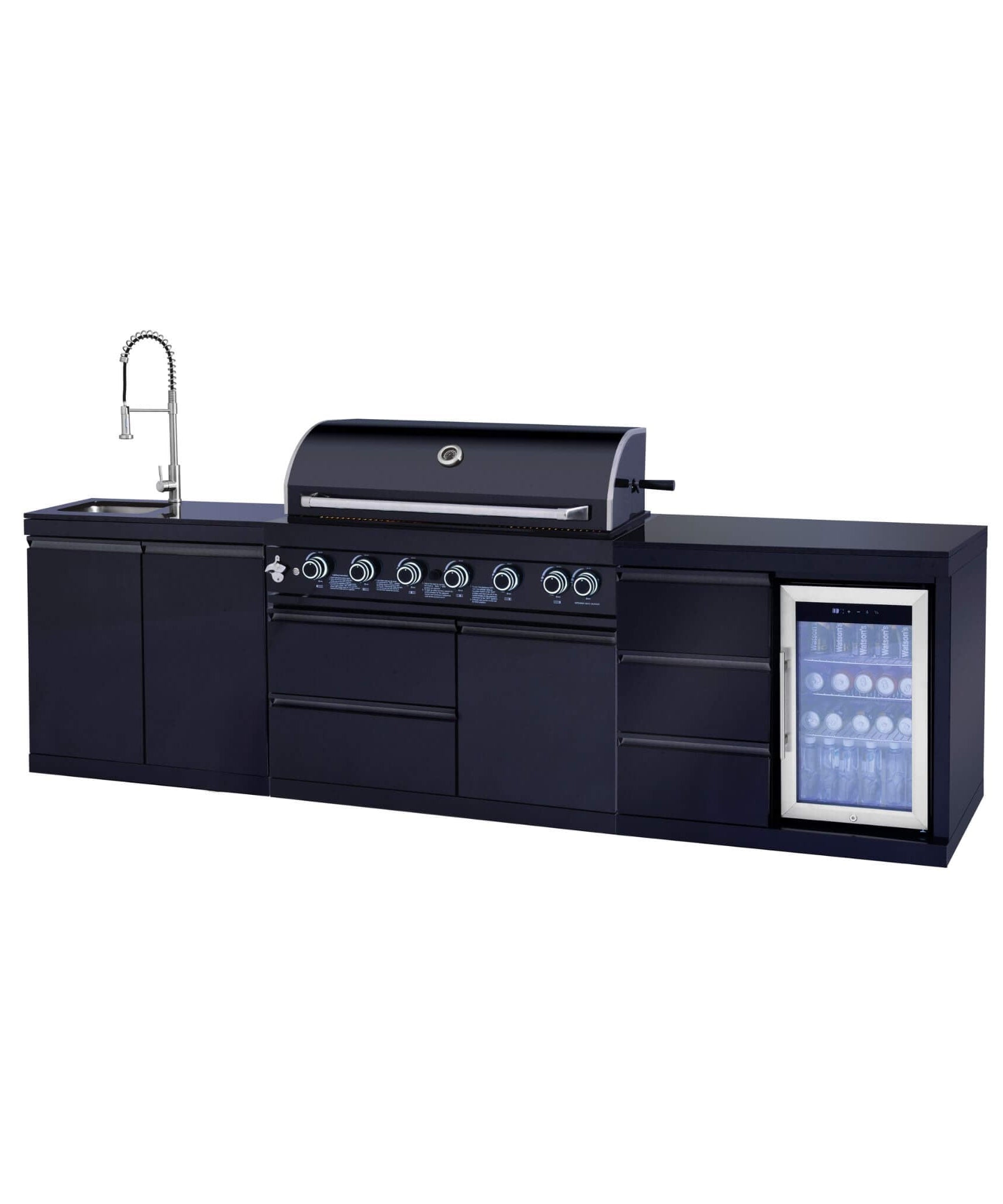 Castelle Flame Summit 6-Burner 85000 BTU Liquid Propane Grill Island With Sink And Fridge (SAK59238)