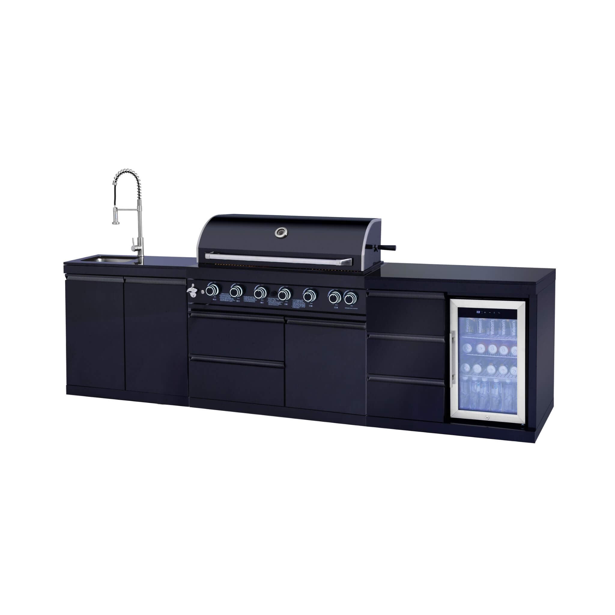 Castelle Flame Summit 6-Burner 85000 BTU Liquid Propane Grill Island With Sink And Fridge (SAK59238)