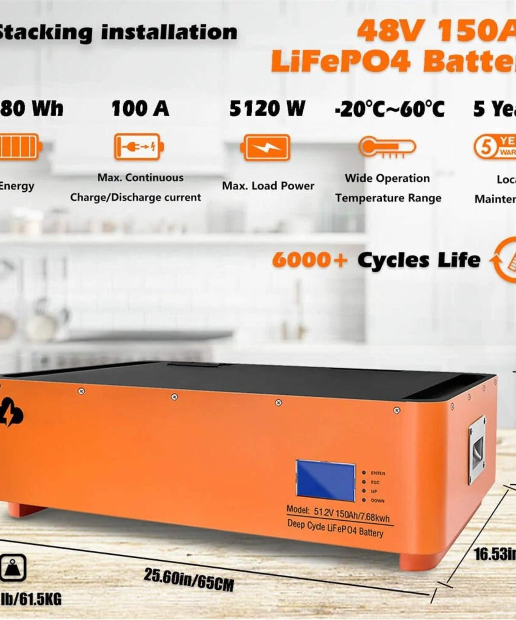 CE 48V600AH Stackable LiFEPO4 Lithium Battery With 6KW Invertor For RV & Energy Storage (SAK58730)