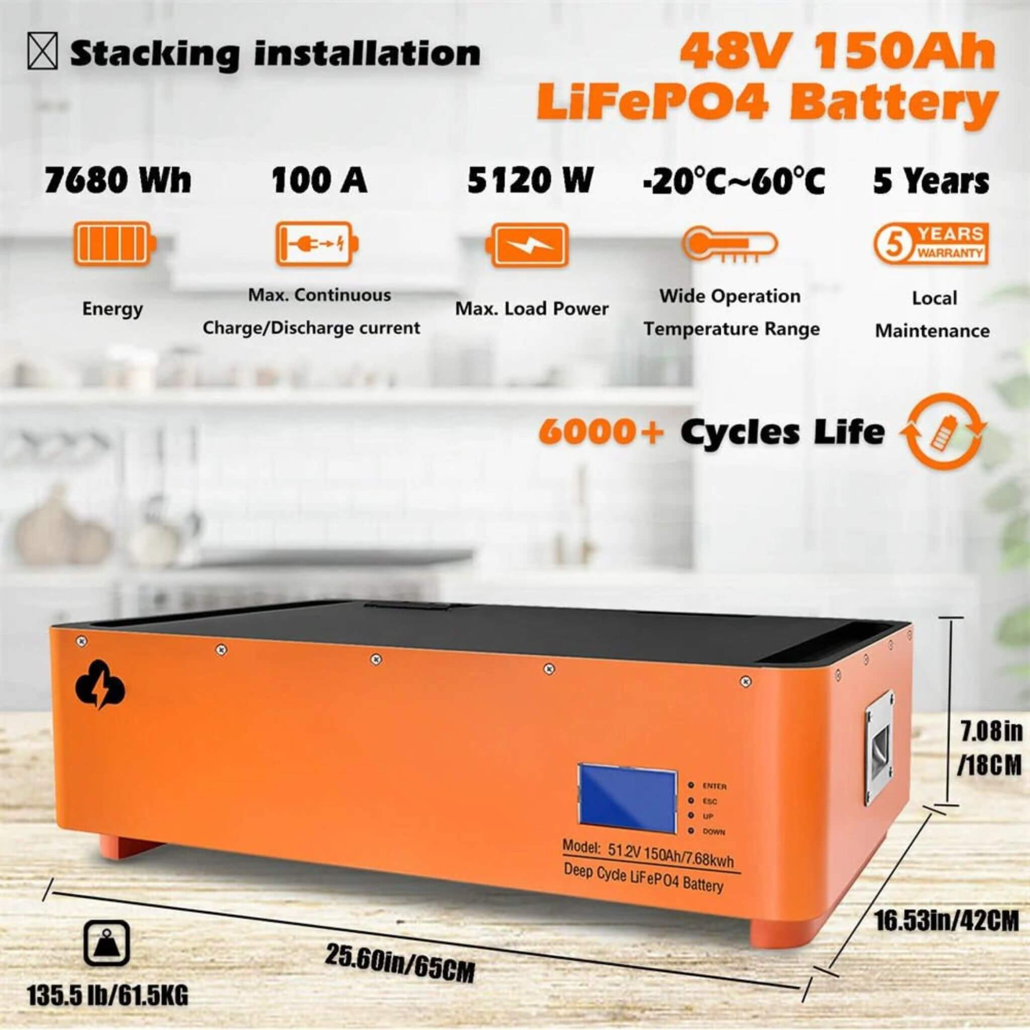 CE 48V600AH Stackable LiFEPO4 Lithium Battery With 6KW Invertor For RV & Energy Storage (SAK58730)