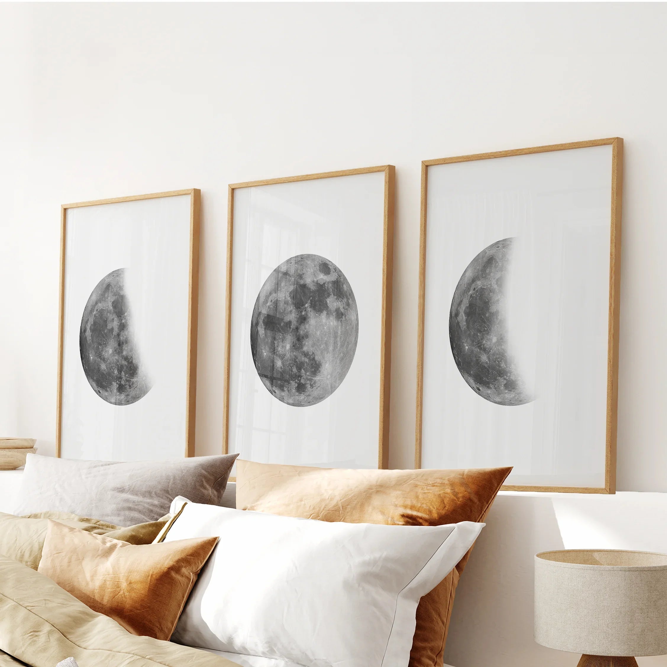 Moon Phases Set of 3 Prints. Black and White Lunar Cycle
