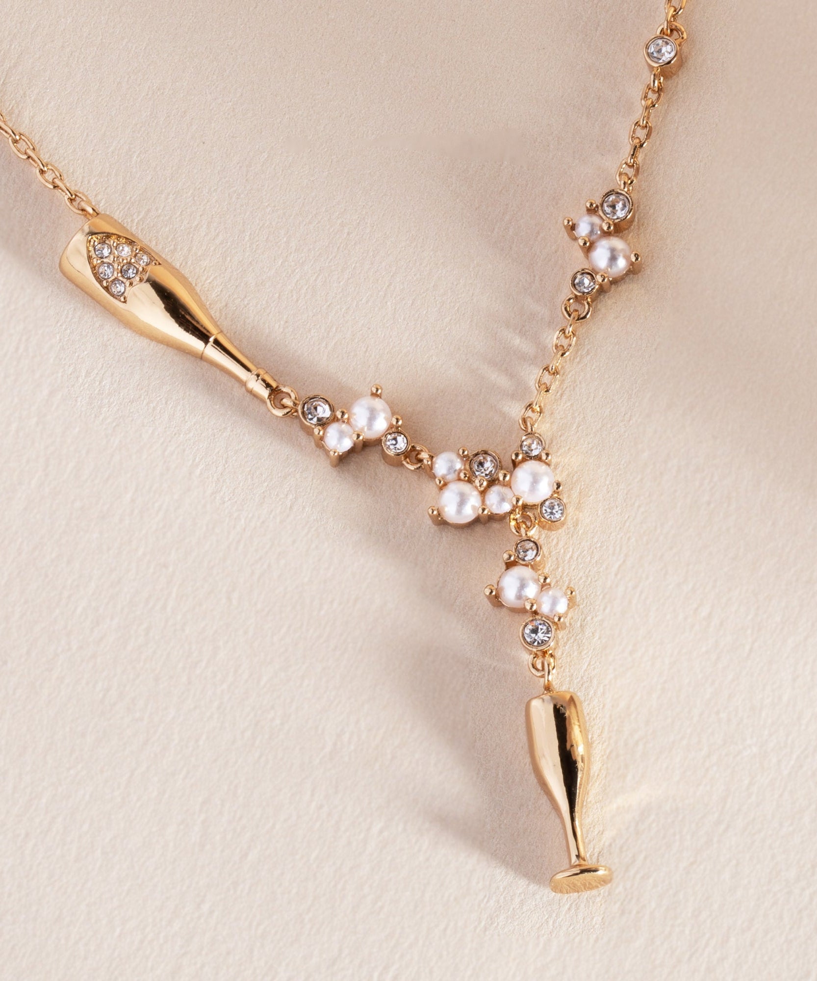 Champagne Pearl & Crystal Pendant Necklace