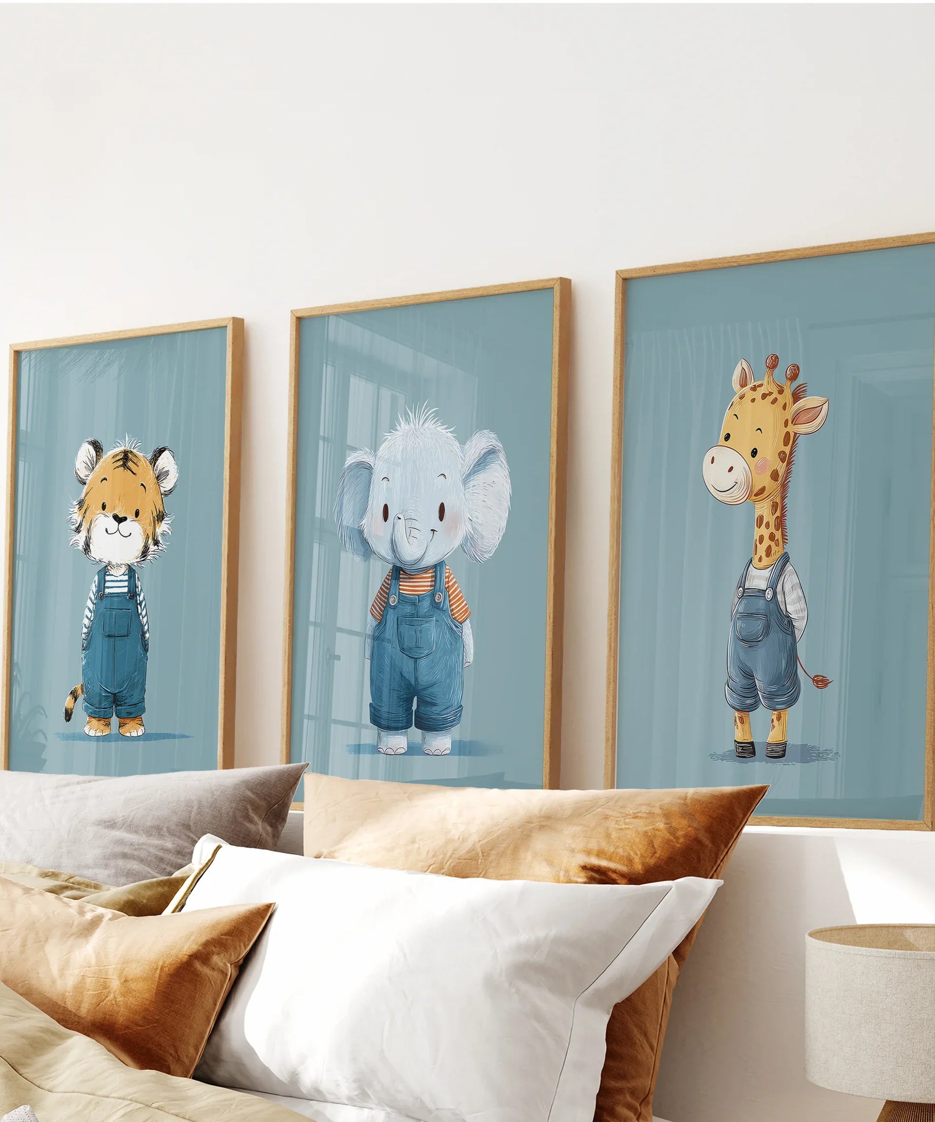 Safari Nursery Wall Art Set of 3. Baby Elephant, Giraffe, Tiger