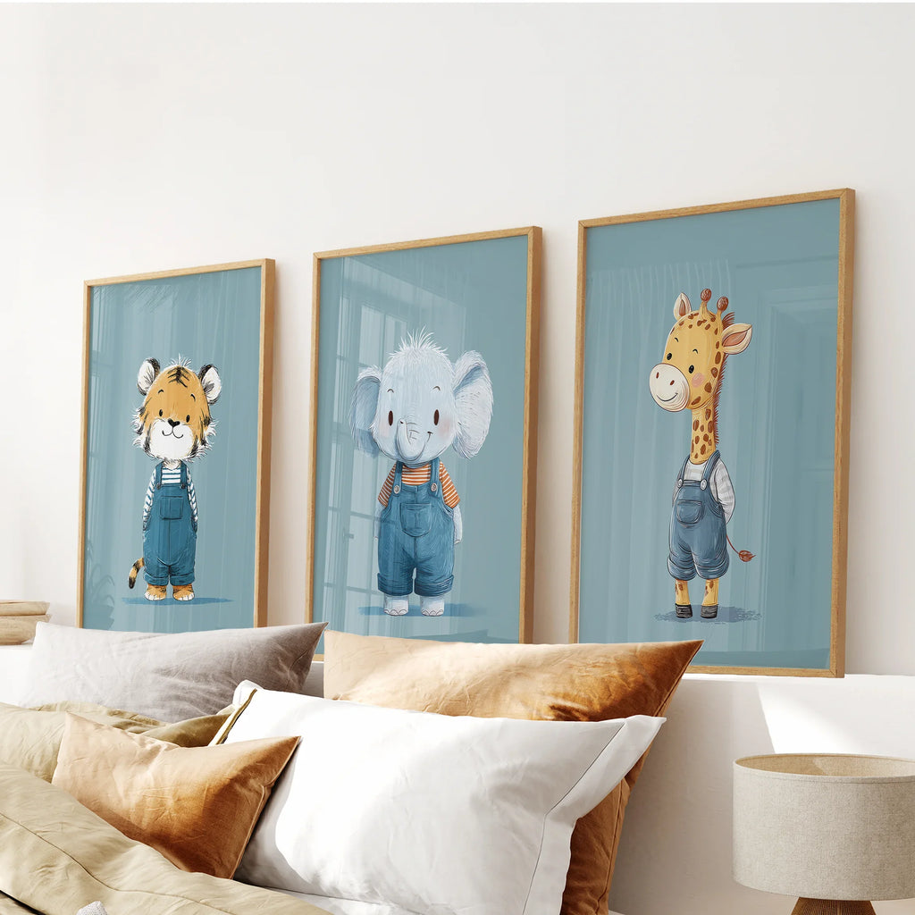 Safari Nursery Wall Art Set of 3. Baby Elephant, Giraffe, Tiger
