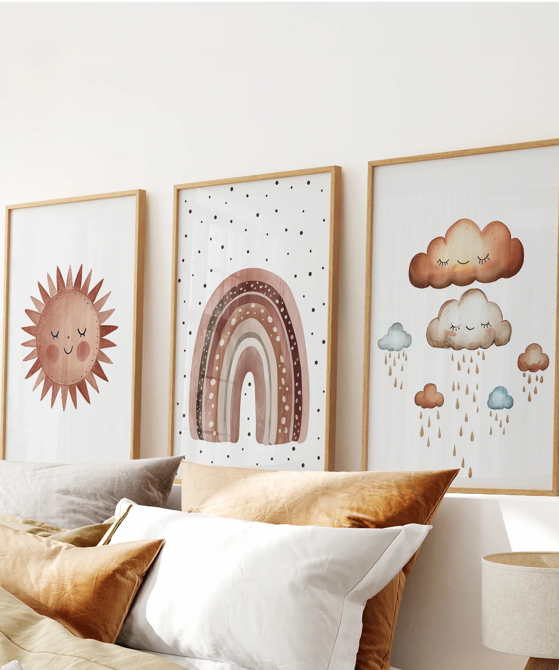 Minimalist Baby Room Wall Art Set of 3. Earthy Rainbow Theme