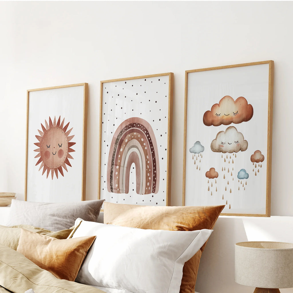Minimalist Baby Room Wall Art Set of 3. Earthy Rainbow Theme