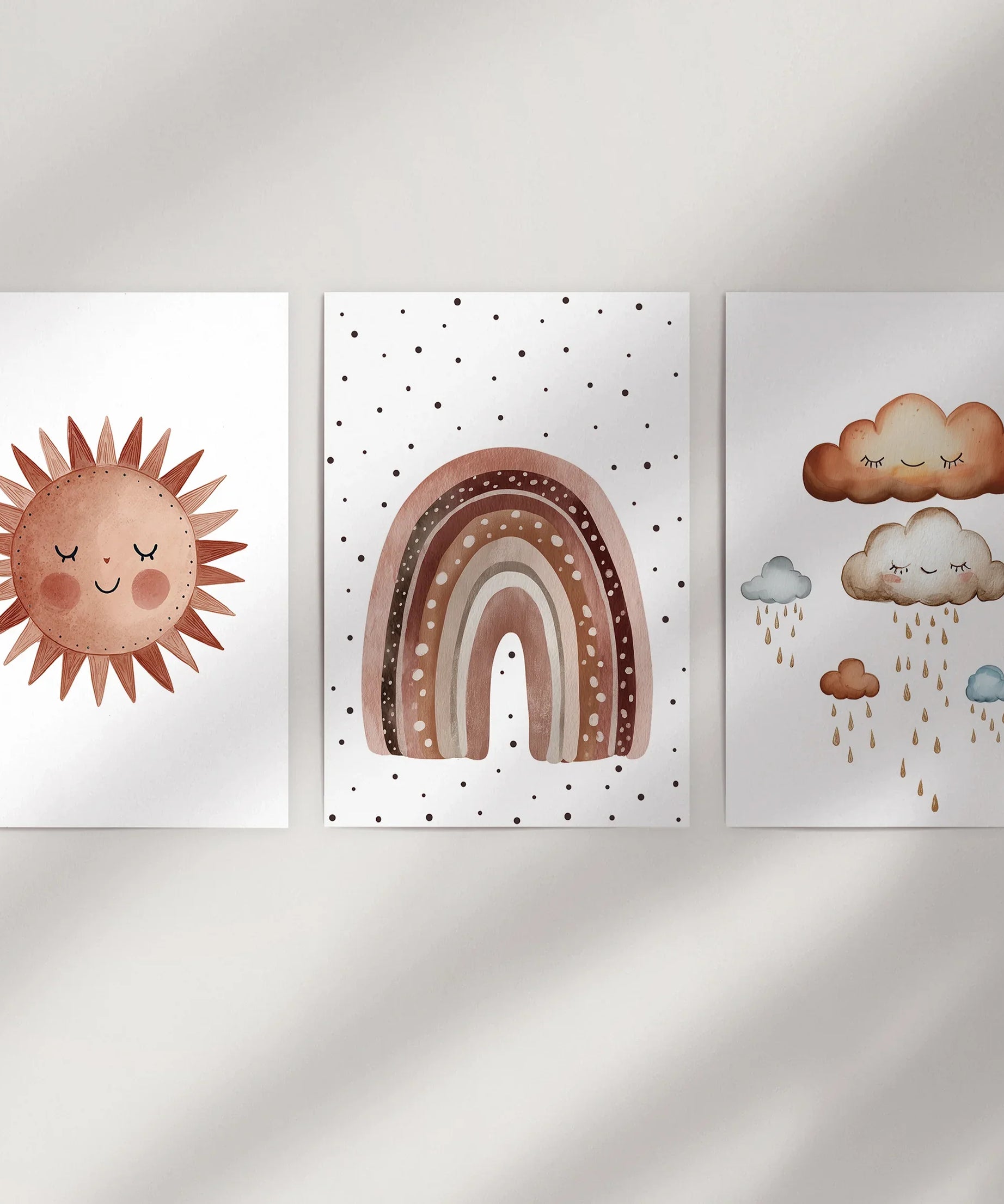 Minimalist Baby Room Wall Art Set of 3. Earthy Rainbow Theme