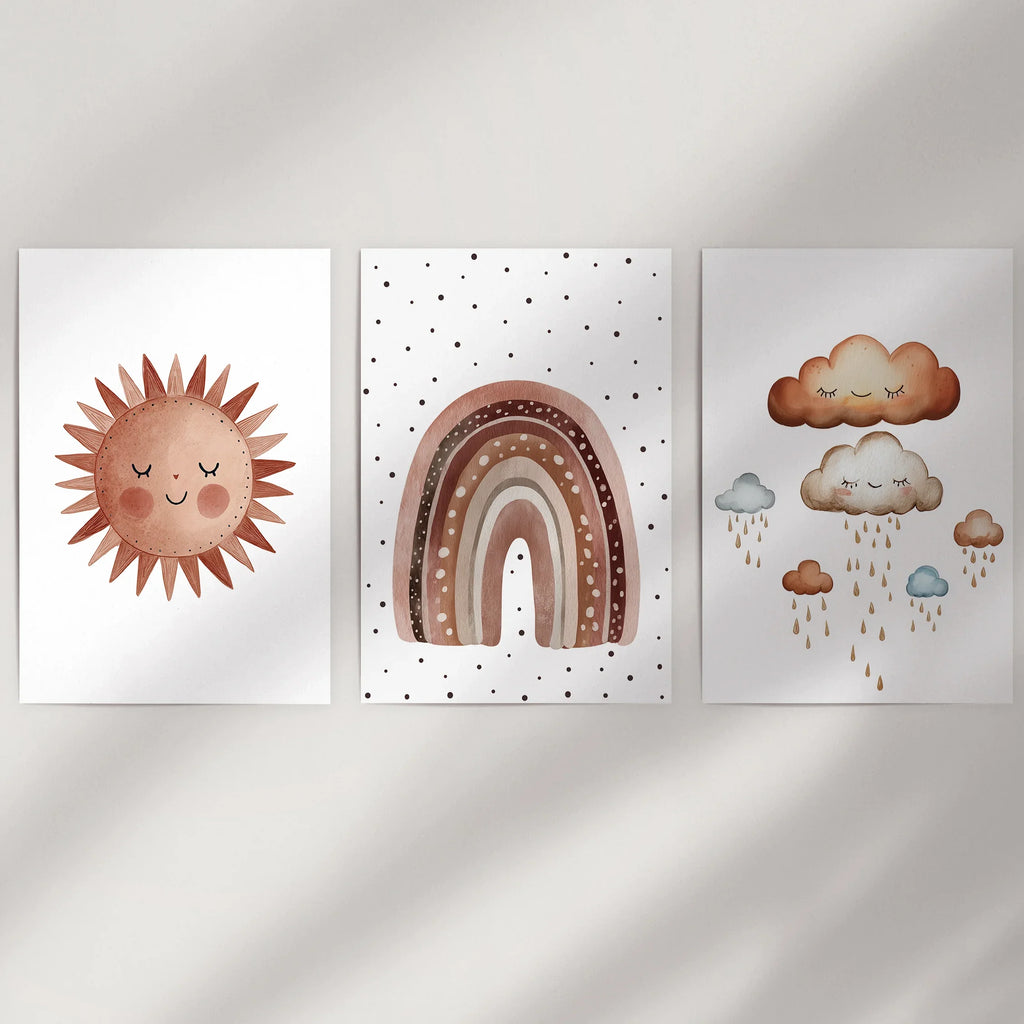 Minimalist Baby Room Wall Art Set of 3. Earthy Rainbow Theme