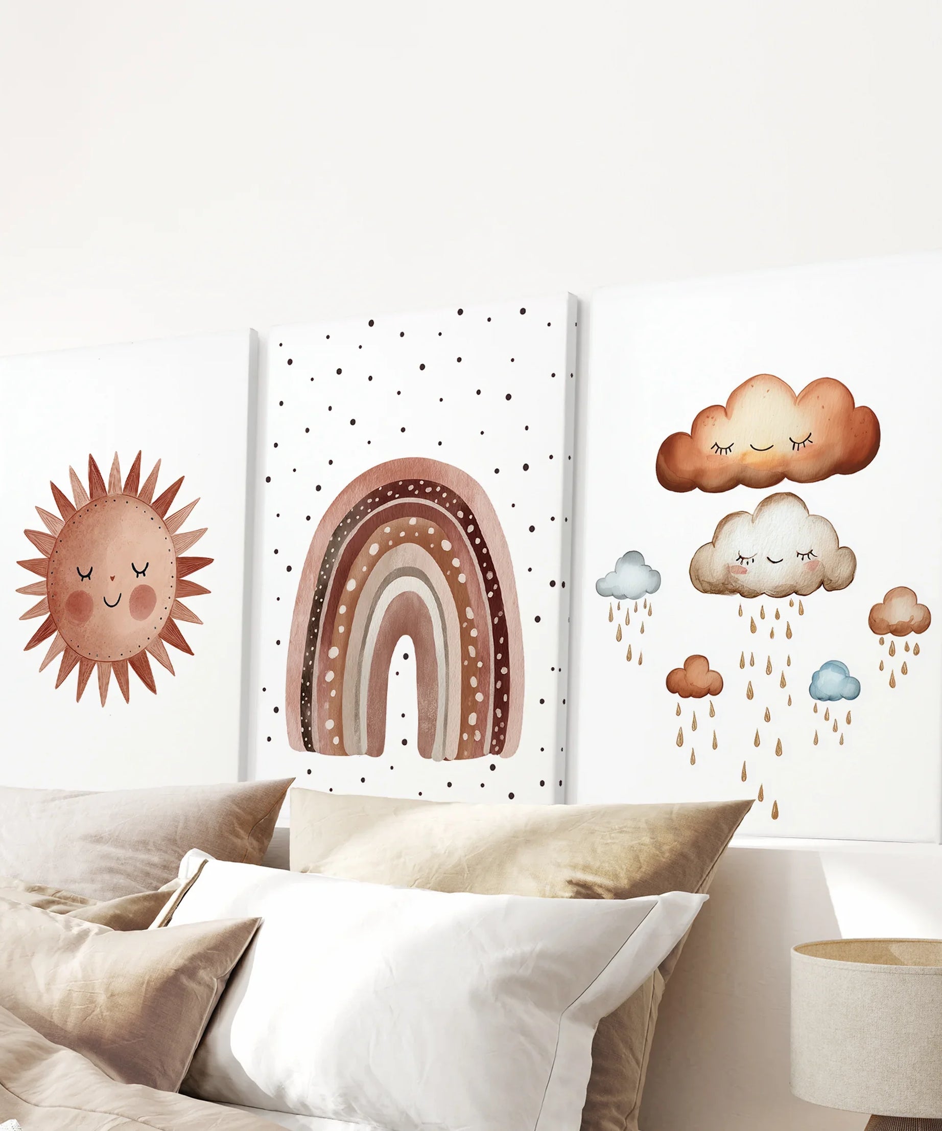 Minimalist Baby Room Wall Art Set of 3. Earthy Rainbow Theme
