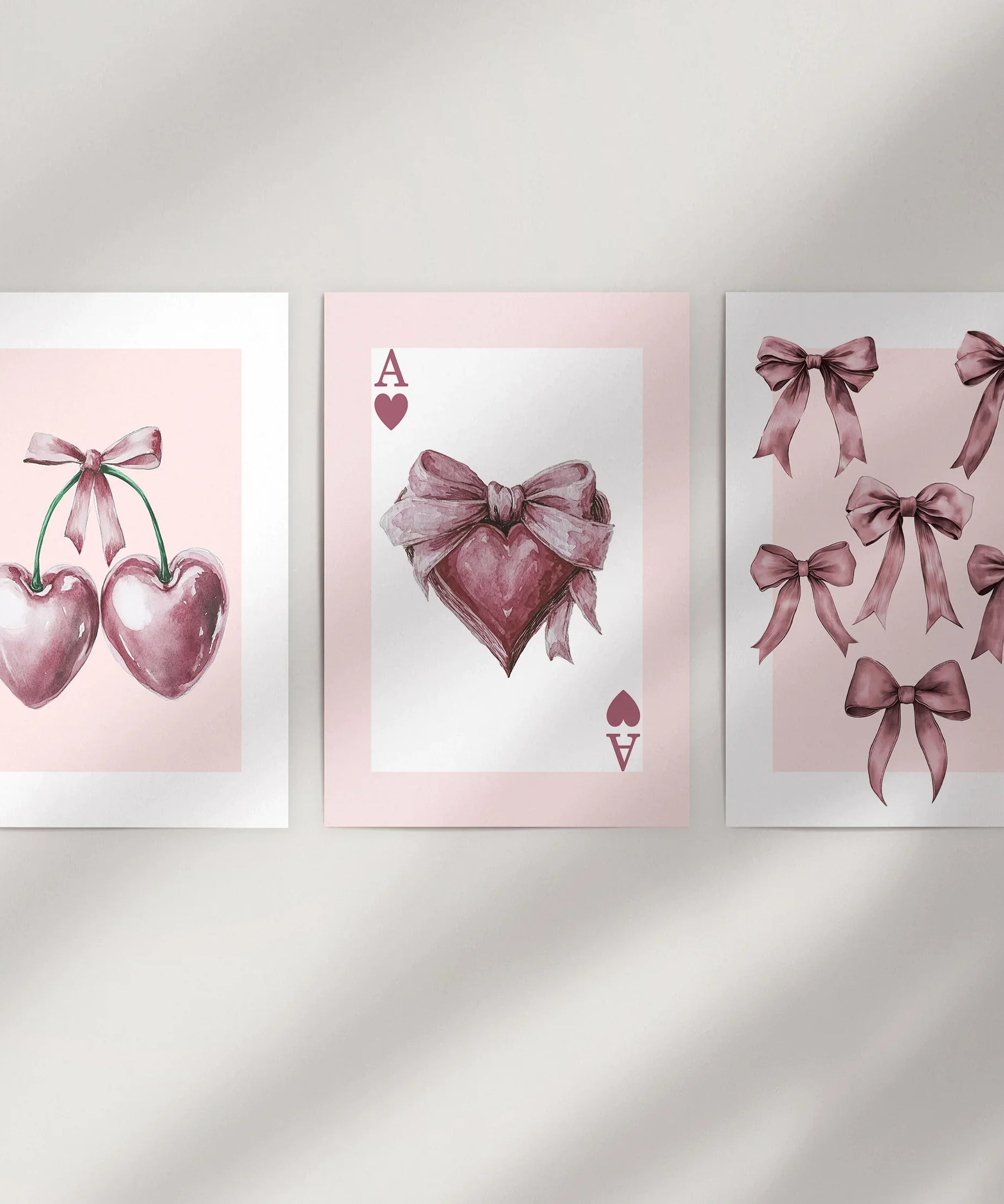 Coquette Cherry Wall Art Set of 3. Pink Romantic Decor