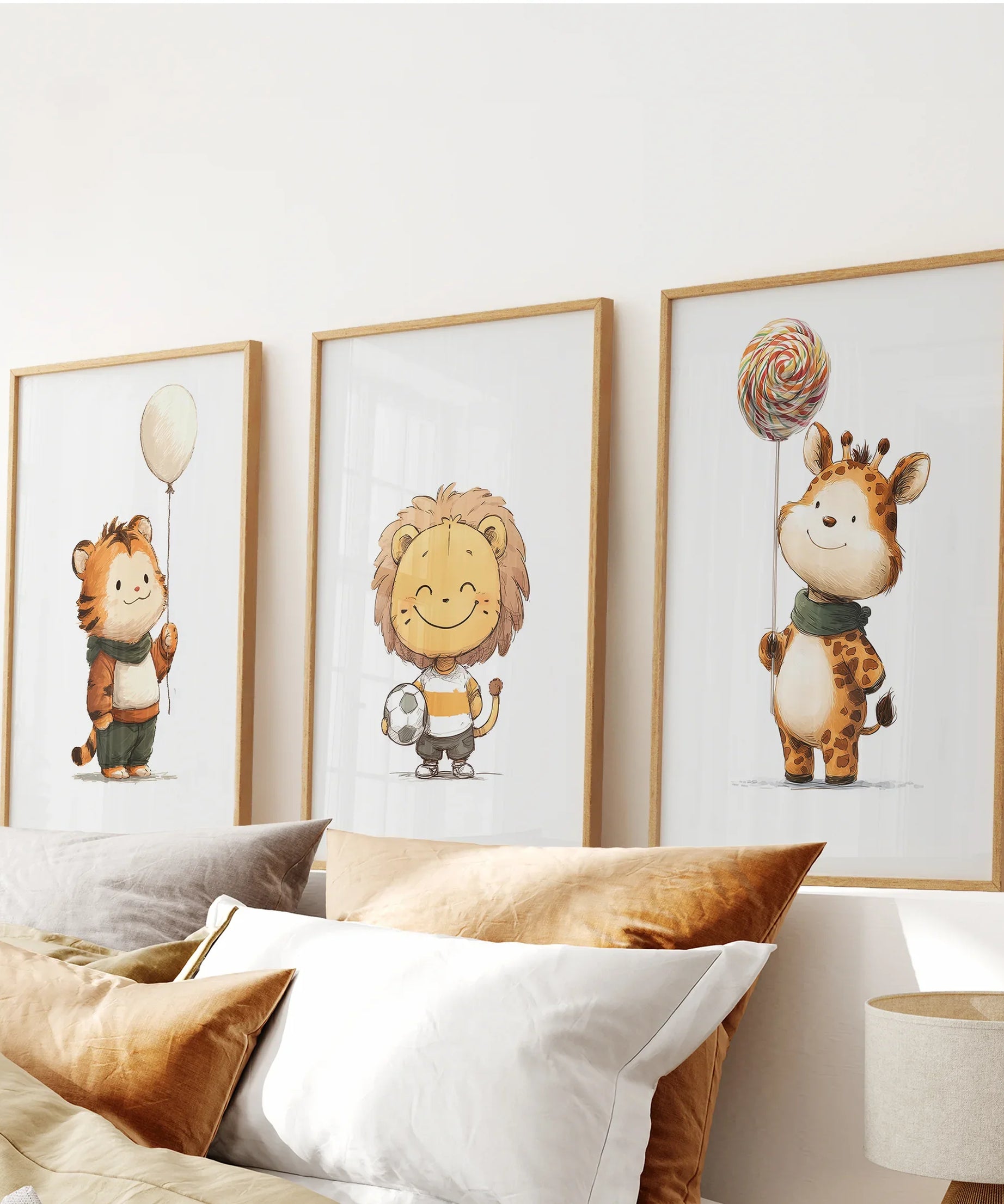 Woodland Jungle Set of 3 Prints. Lion, Giraffe, Tiger Art