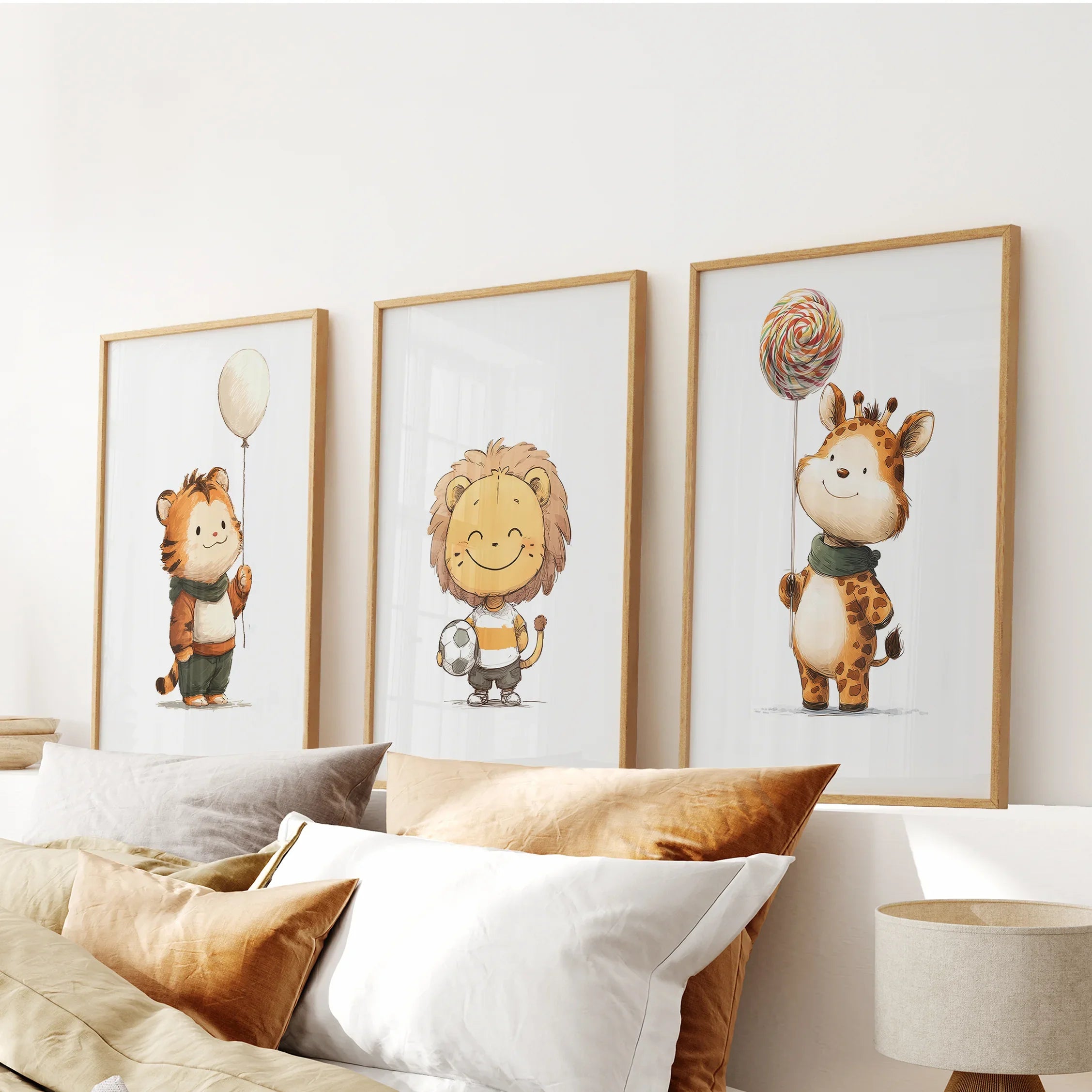 Woodland Jungle Set of 3 Prints. Lion, Giraffe, Tiger Art