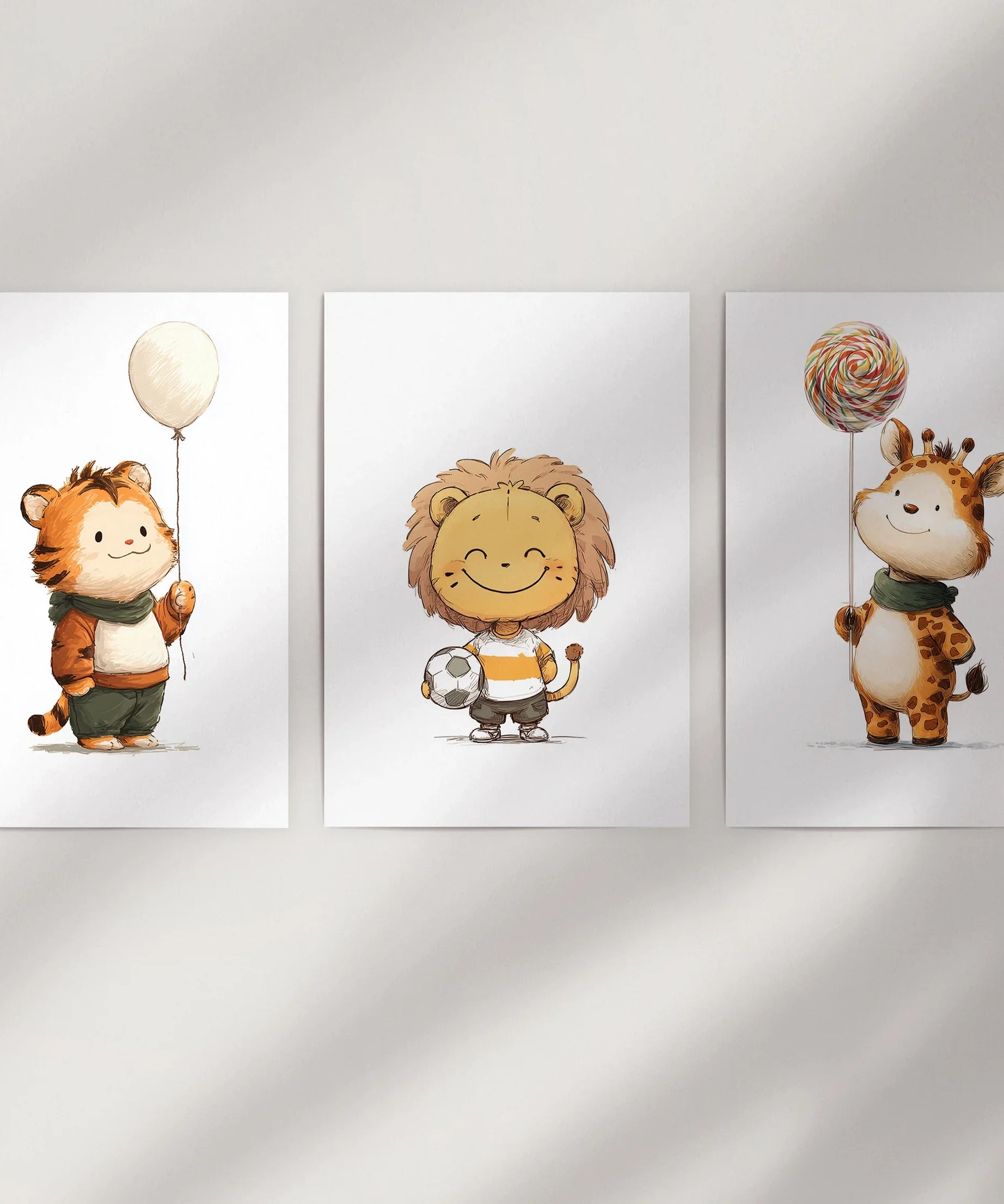 Woodland Jungle Set of 3 Prints. Lion, Giraffe, Tiger Art