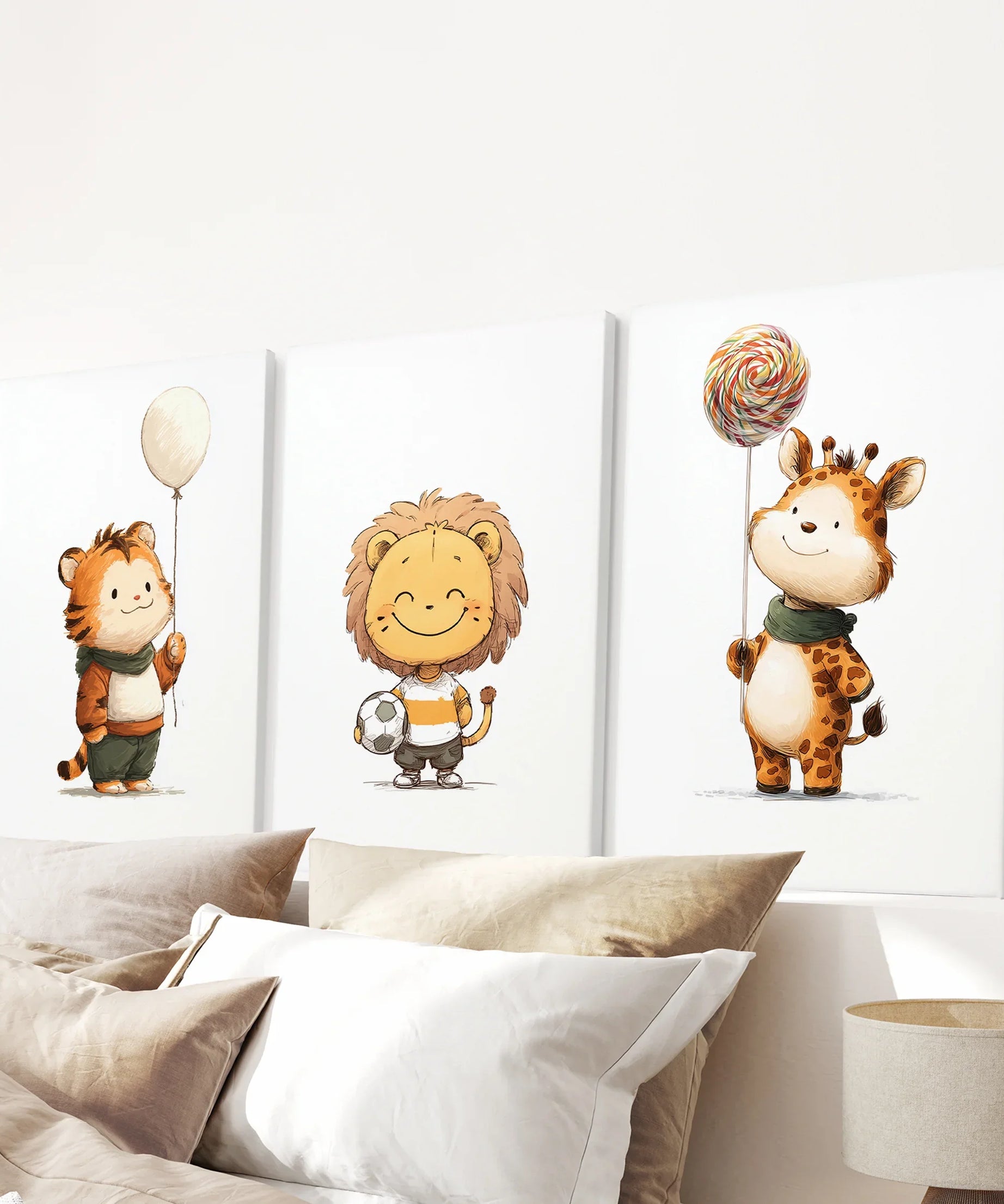Woodland Jungle Set of 3 Prints. Lion, Giraffe, Tiger Art