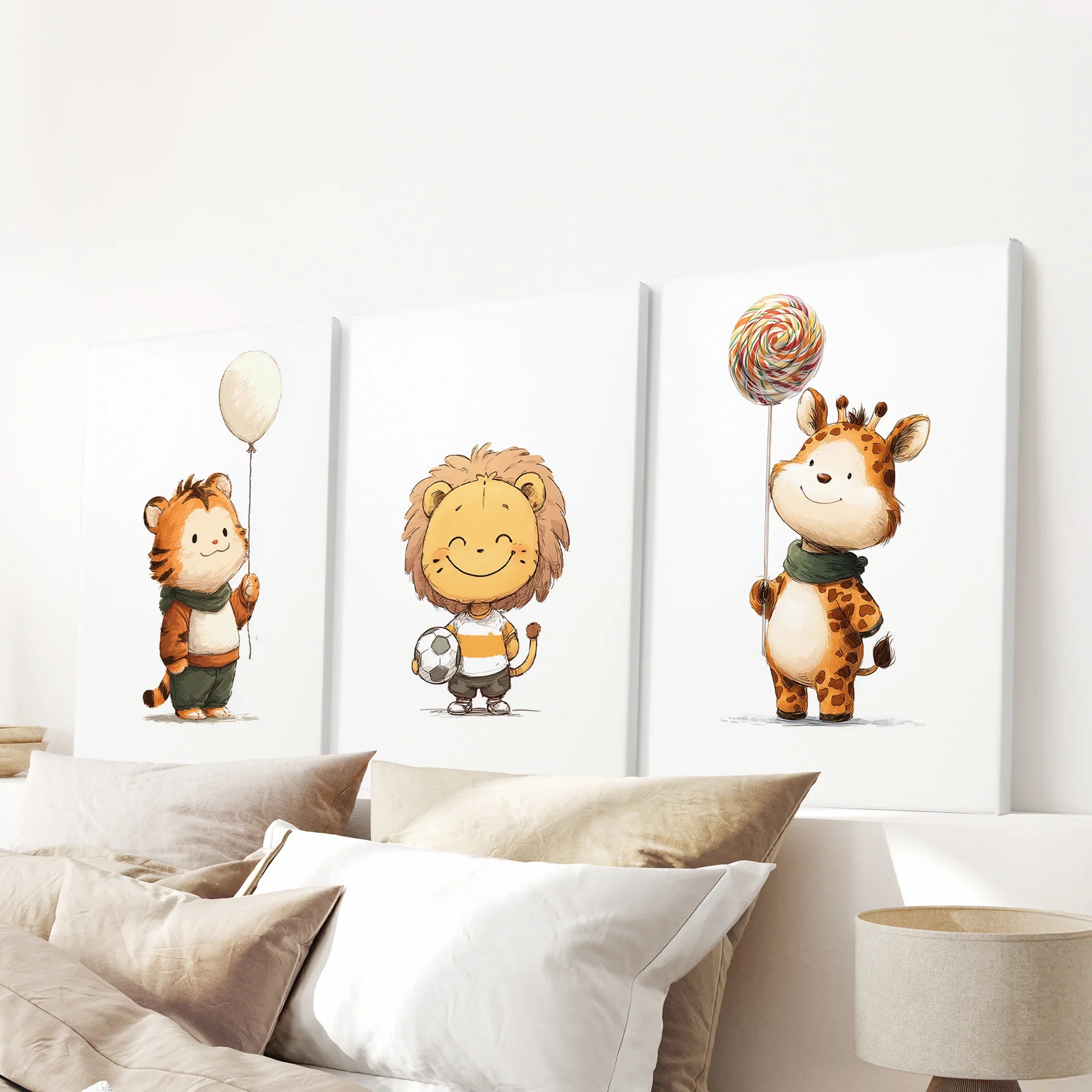 Woodland Jungle Set of 3 Prints. Lion, Giraffe, Tiger Art