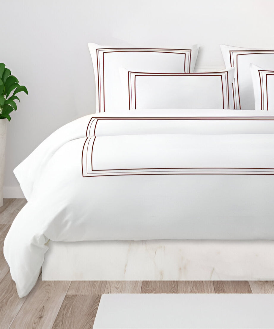 400TC Cotton Classic Embroidery Sateen Solid Duvet Cover Set