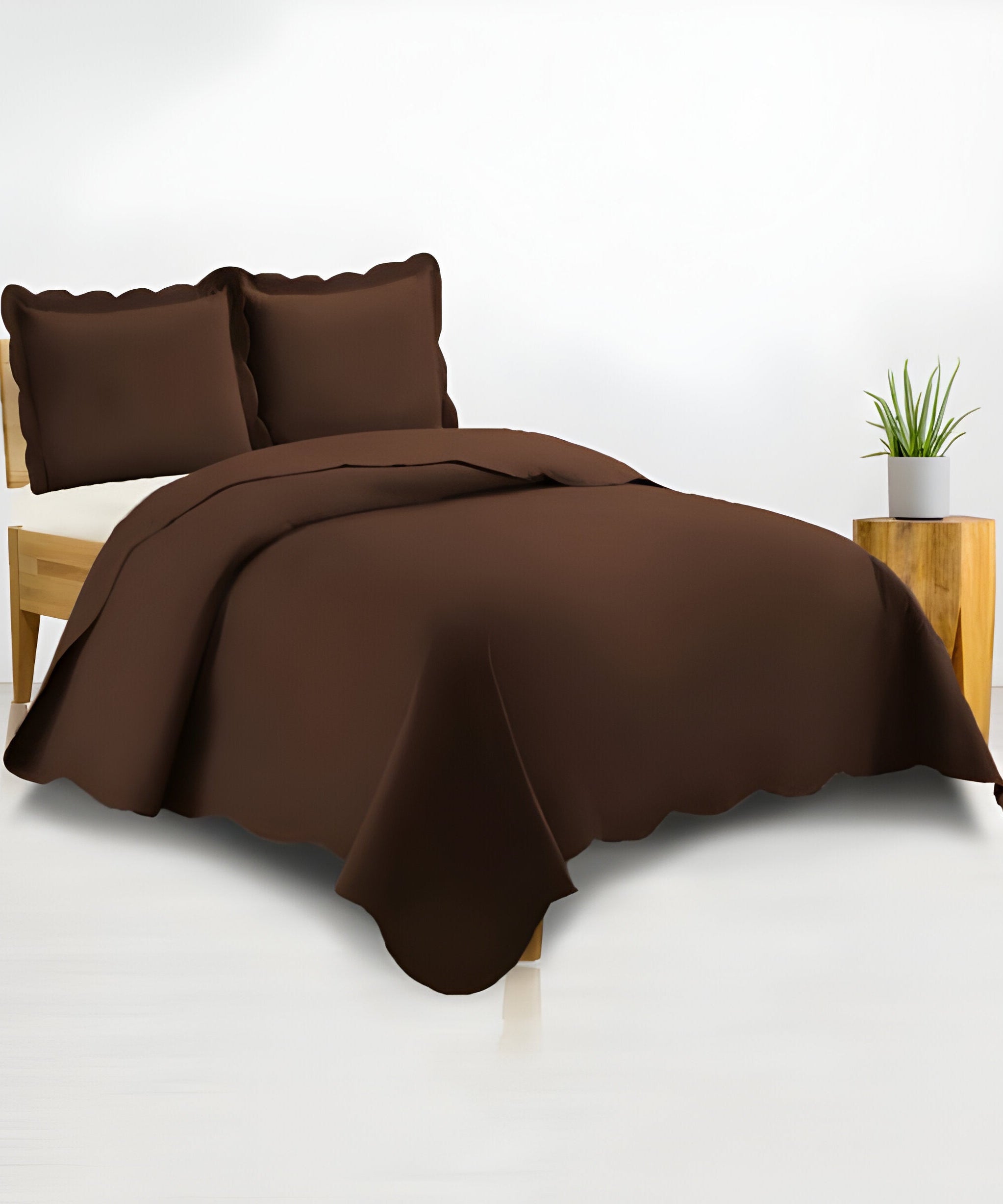 400TC Cotton Sateen Solid Scalloped Duvet Cover Set