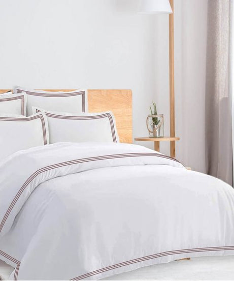 400TC Cotton Triple Edge Embroidery Sateen Solid Duvet Cover Set