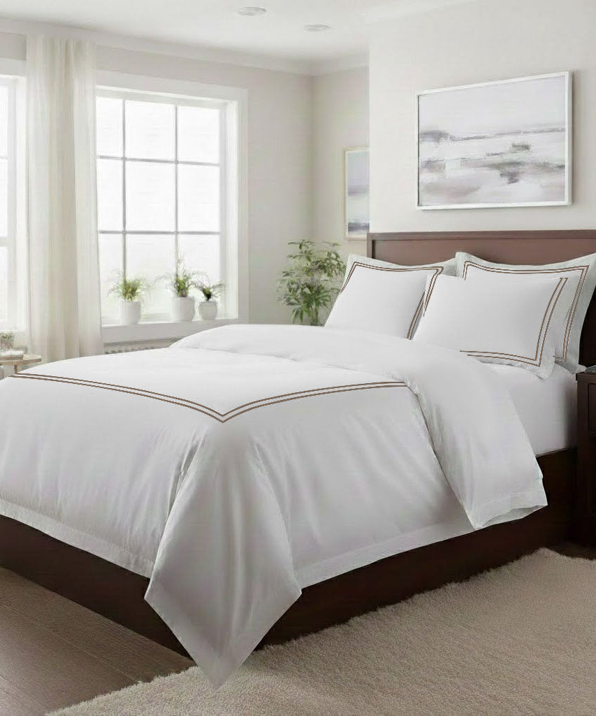 400TC Cotton Double Embroidery Sateen Solid Duvet Cover Set