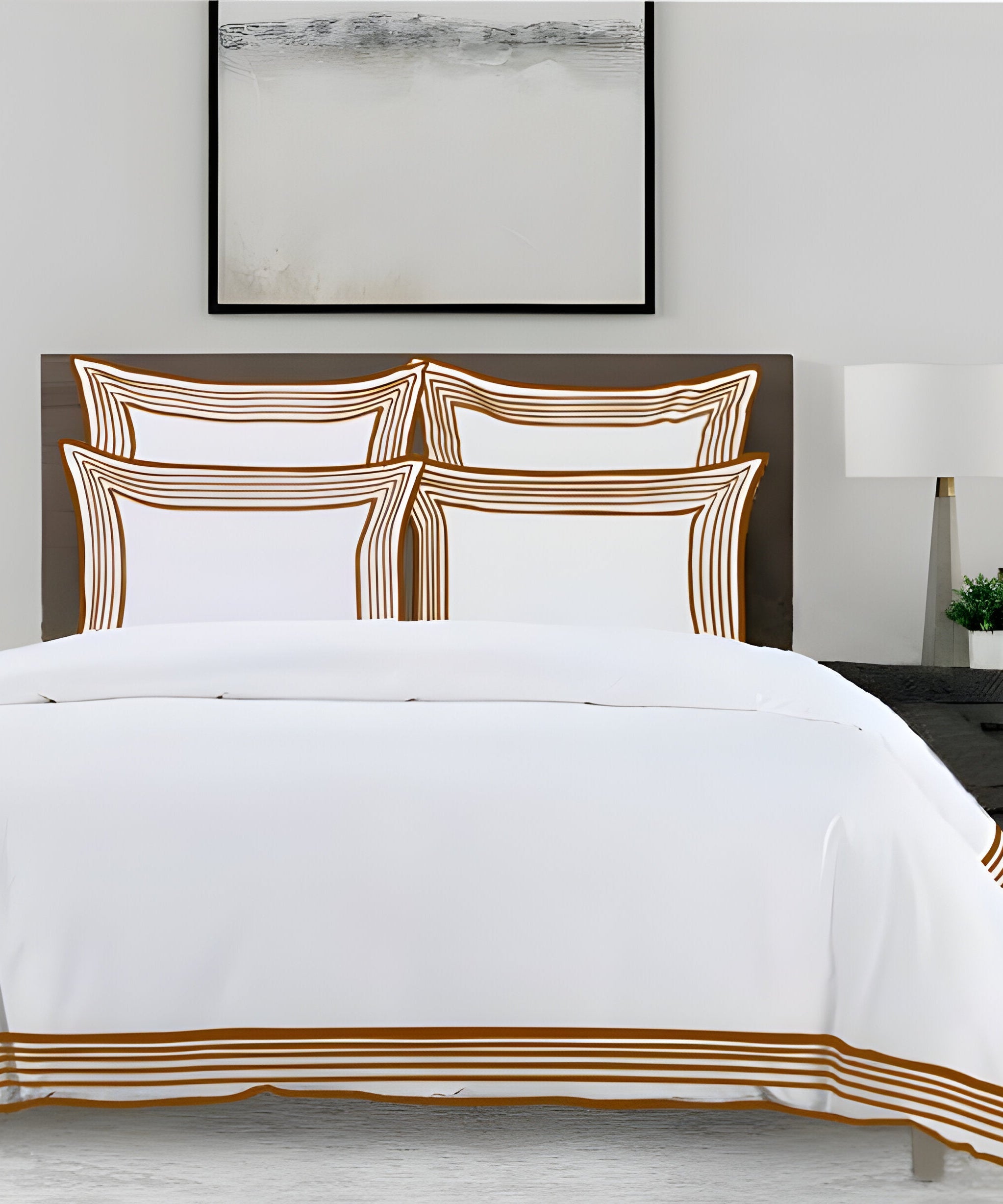 Smart Border 400TC Cotton Embroidery Sateen Solid Duvet Cover Set