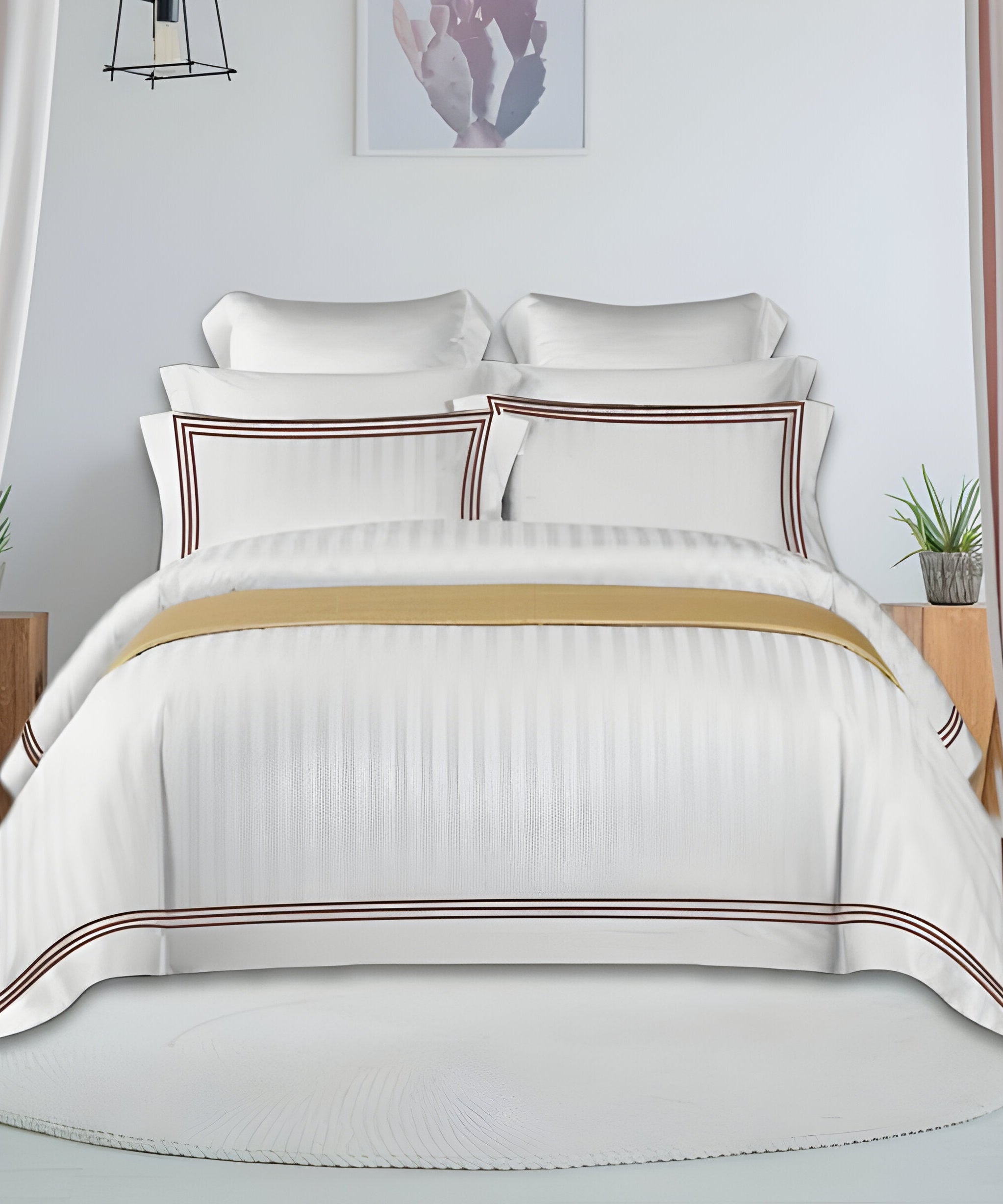 400TC Cotton Sateen Triple Edge Embroidery Stripe Duvet Cover Set