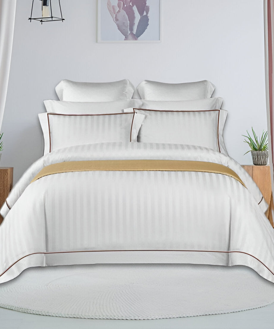 400TC Cotton Single Edge Embroidery Sateen Stripe Duvet Cover Set
