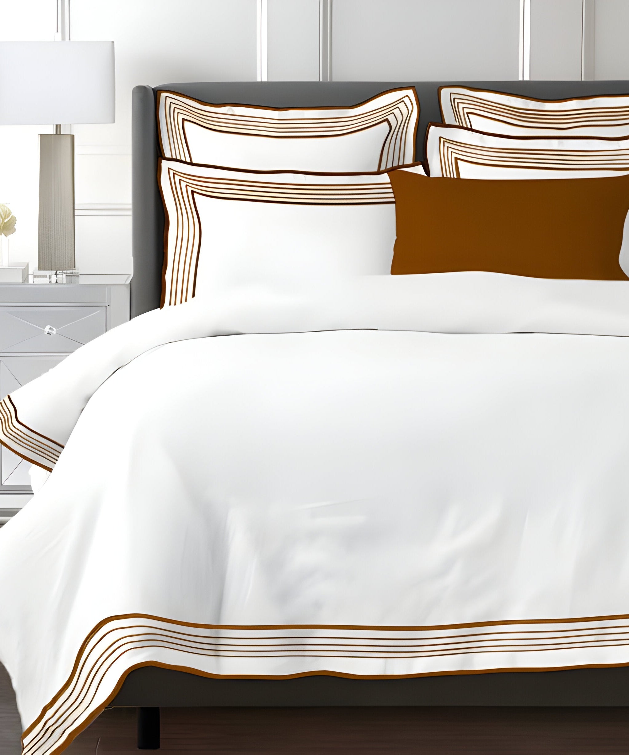 Smart Border 400TC Cotton Embroidery Sateen Solid Duvet Cover Set