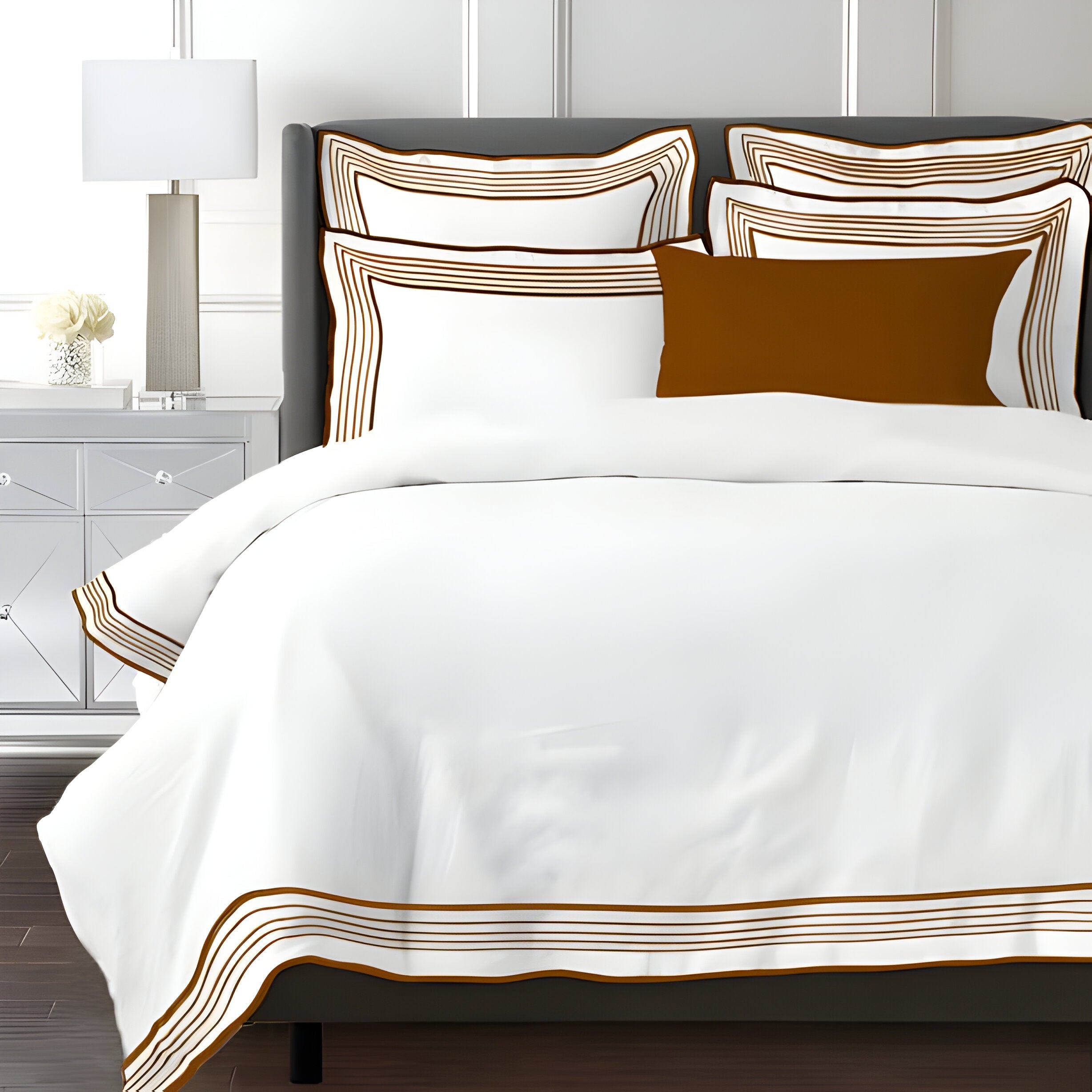 Smart Border 400TC Cotton Embroidery Sateen Solid Duvet Cover Set