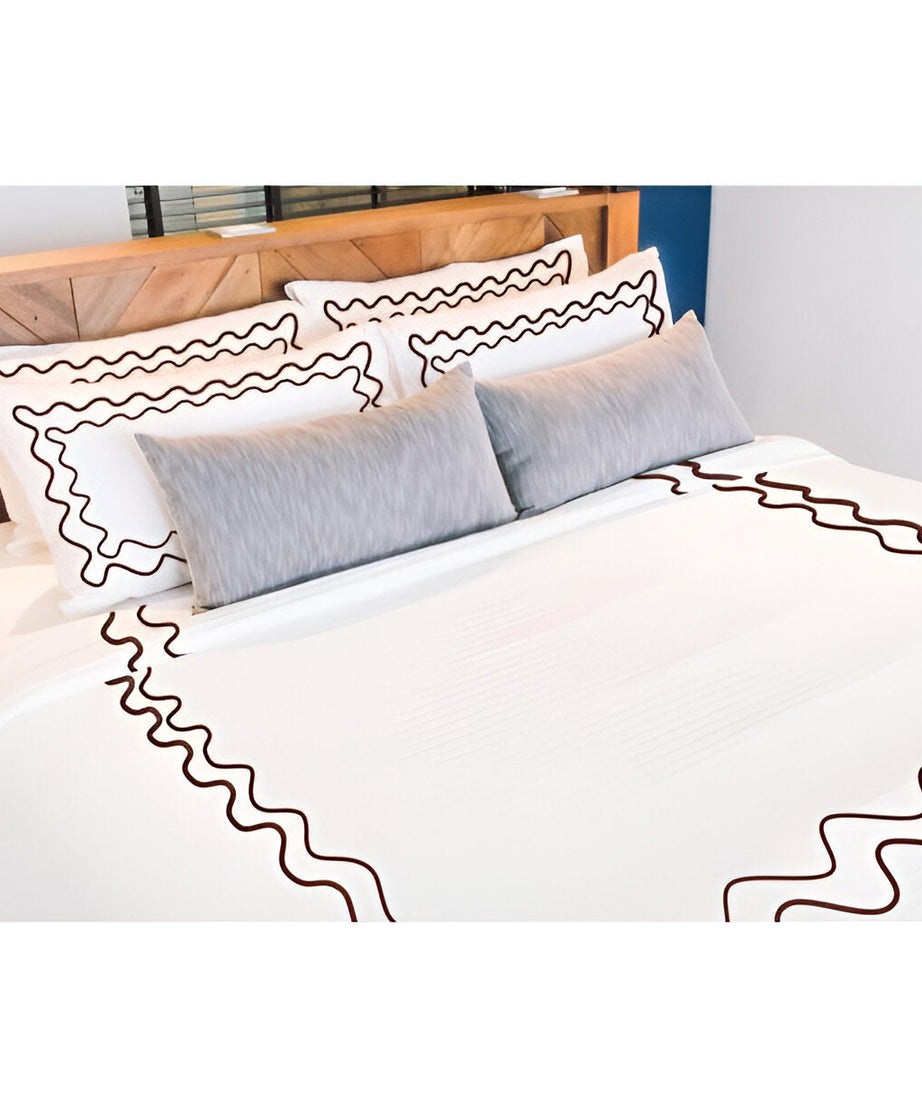 Double Wavy Embroidered Cotton Duvet Cover Set