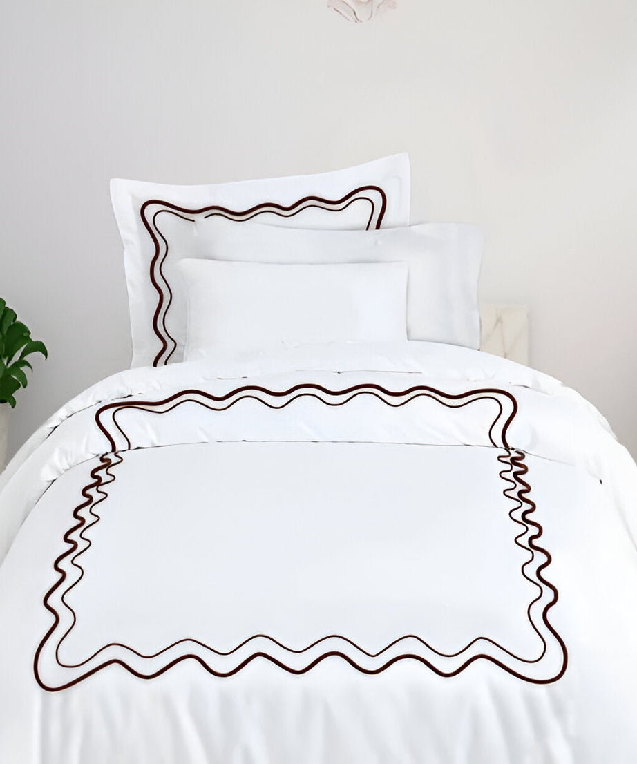Double Wavy Embroidered Cotton Duvet Cover Set