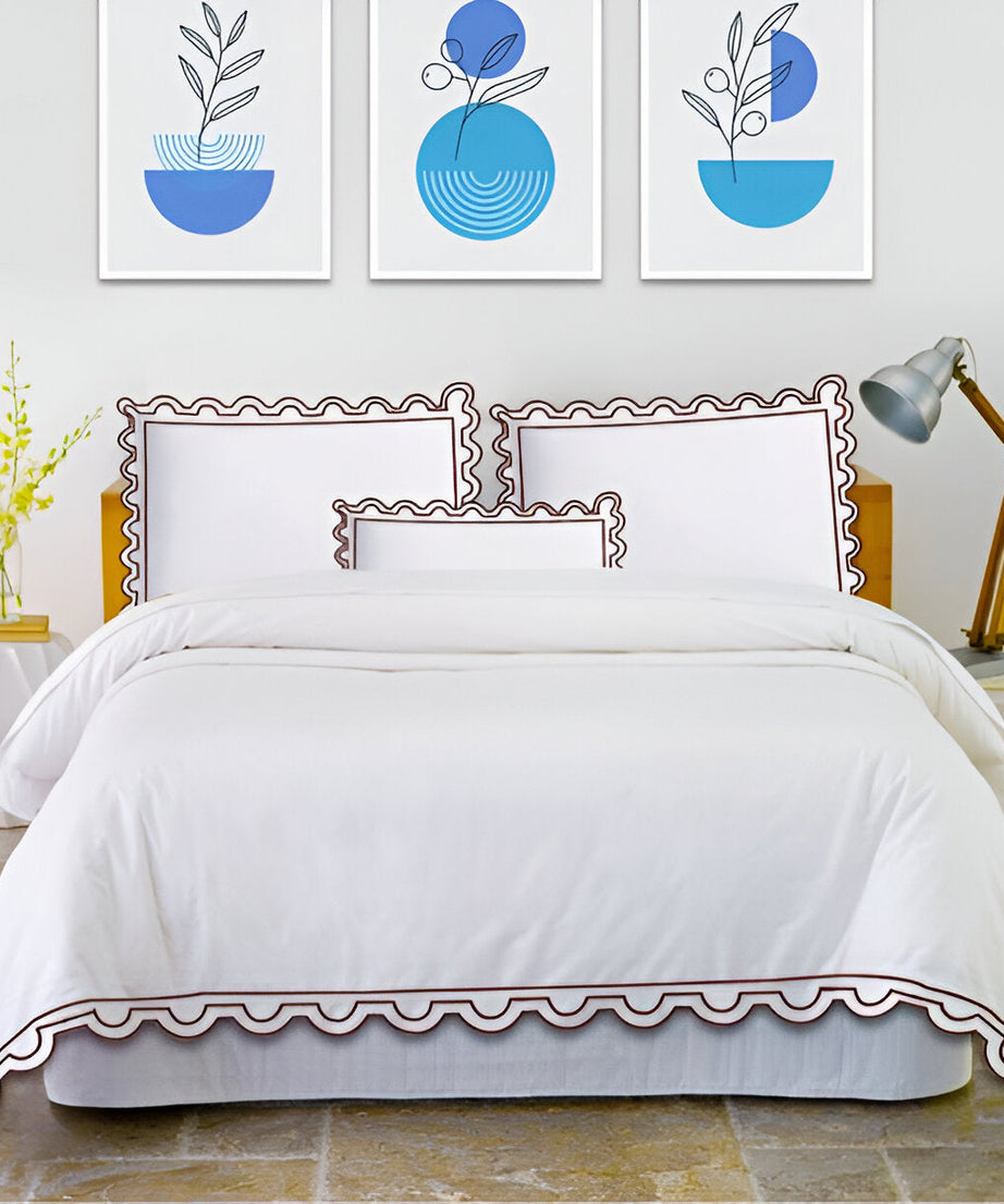 400TC U Shape Scallop Embroidery Cotton Duvet Cover Set