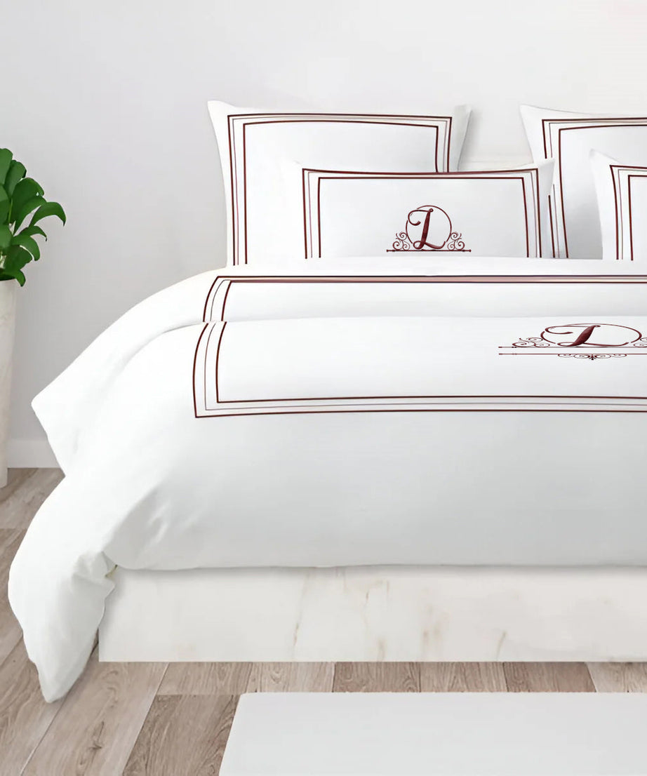 Monogram 400TC Cotton Classic Embroidery Sateen Solid Duvet Cover Set