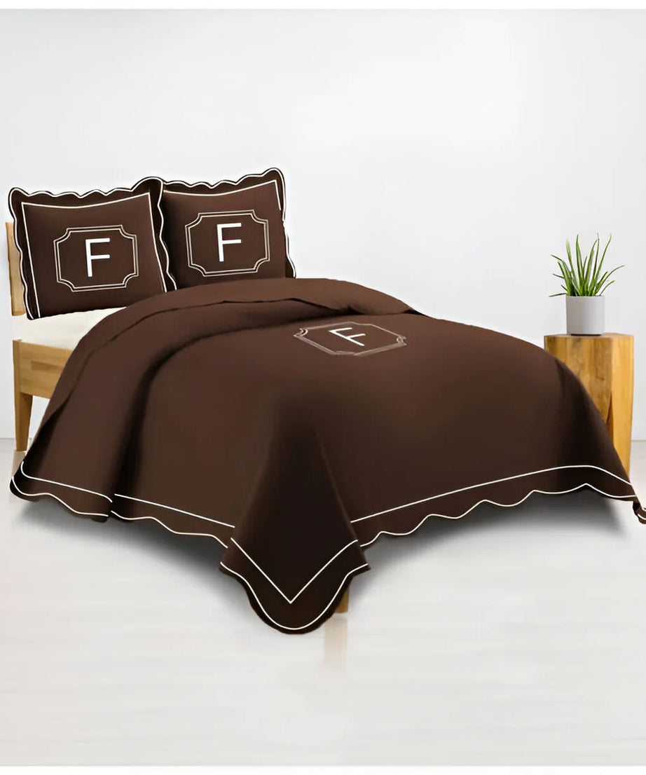 Monogram 400TC Luxurious Wavy Embroidery & Border Cotton Sateen Duvet Cover Set