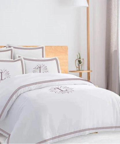 Monogam 400TC Cotton Triple Edge Embroidery Sateen Solid Duvet Cover Set