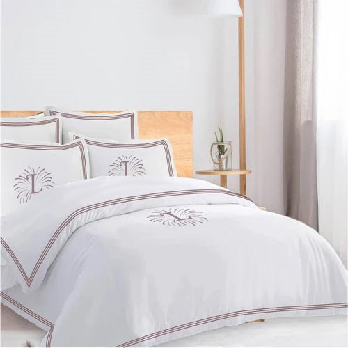 Monogam 400TC Cotton Triple Edge Embroidery Sateen Solid Duvet Cover Set