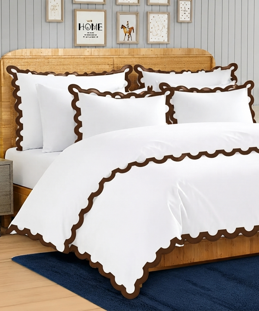 400TC U Shape Applique Embroidery Cotton Duvet Cover Set