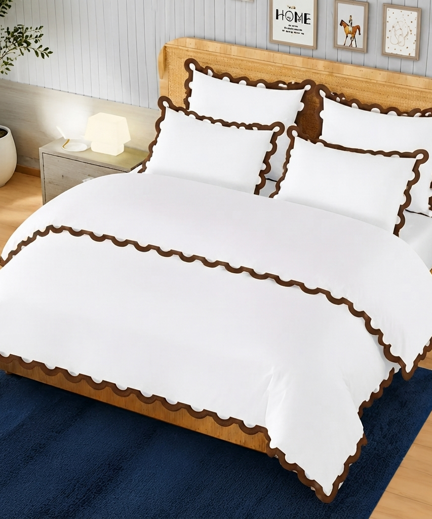 400TC U Shape Applique Embroidery Cotton Duvet Cover Set