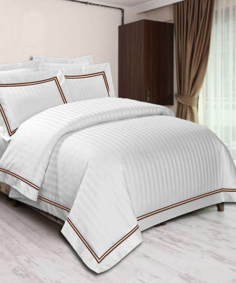 400TC Cotton Double Edge Embroidery Sateen Stripe Duvet Cover Set