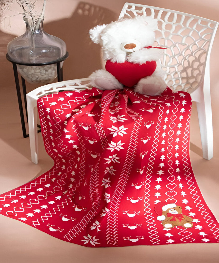 Chrishmas Red Knitted Cotton Baby Blanket