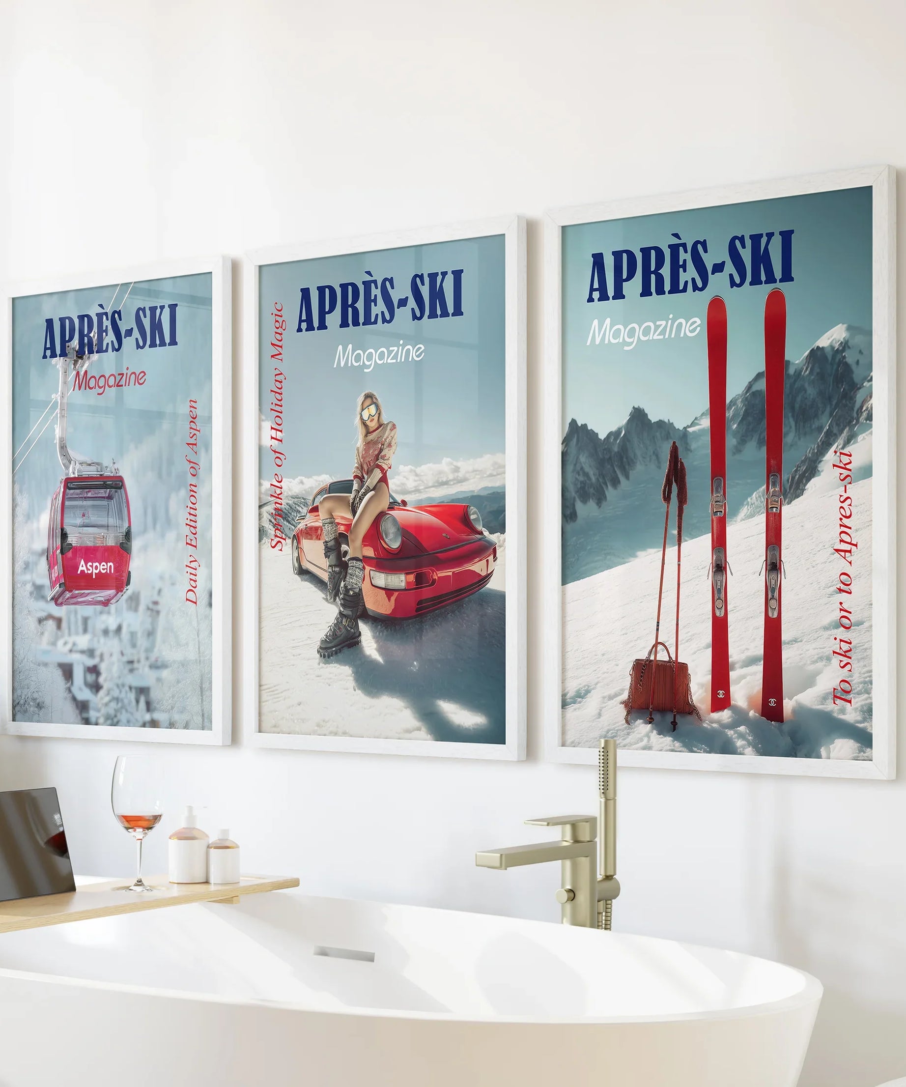 Girly Après Ski Set of 3 Posters. Chic Ski Resort Wall Decor