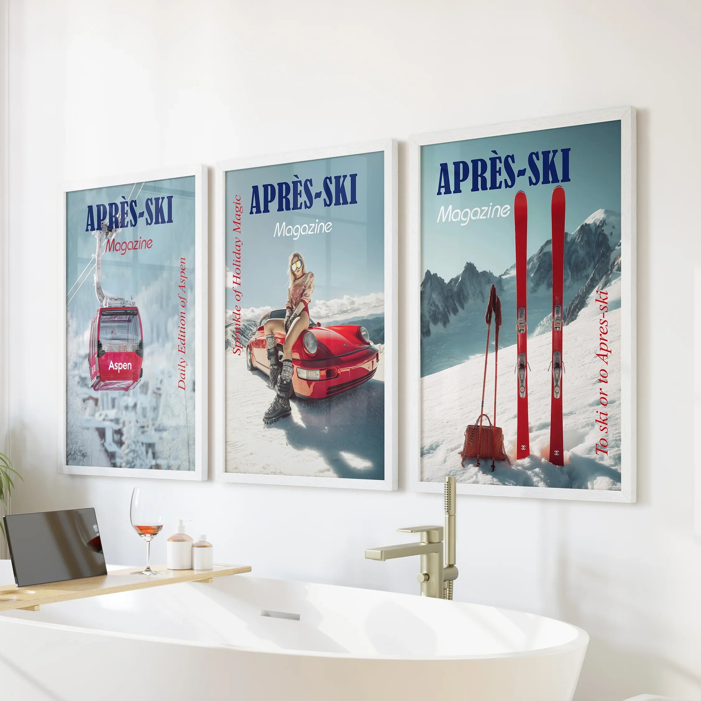 Girly Après Ski Set of 3 Posters. Chic Ski Resort Wall Decor