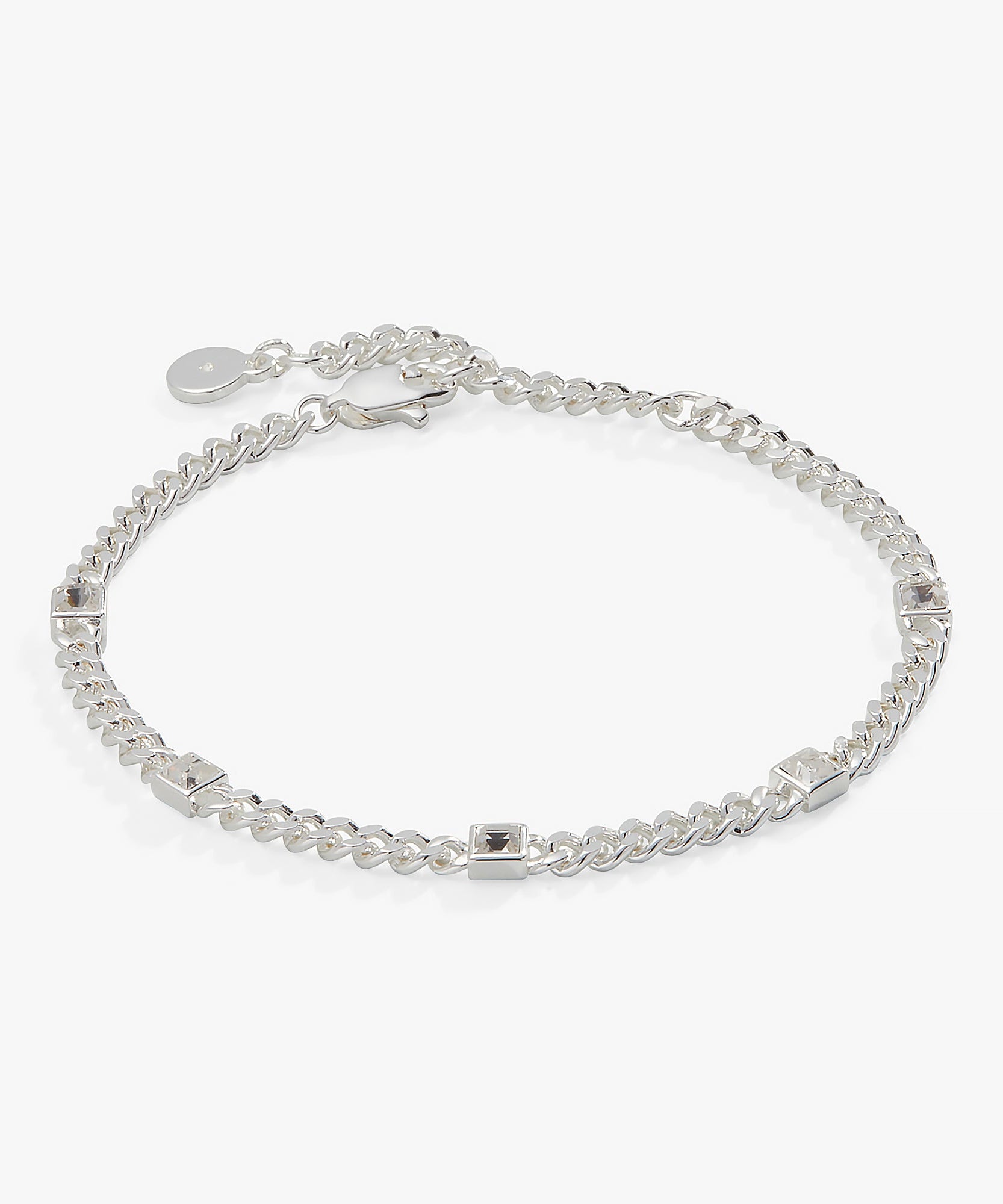 April Birthstone Clear Crystal Curb Chain Bracelet