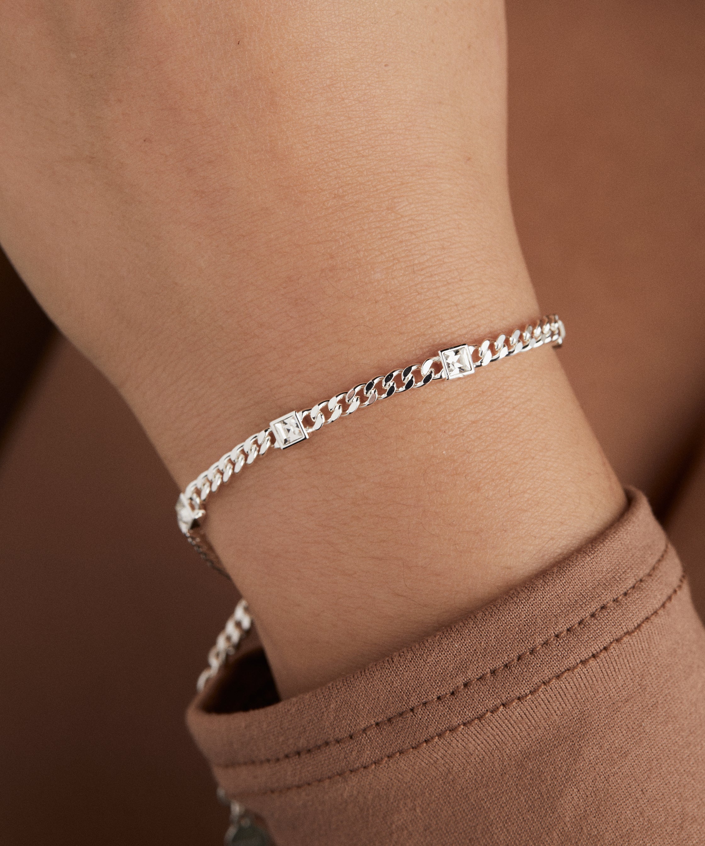 April Birthstone Clear Crystal Curb Chain Bracelet
